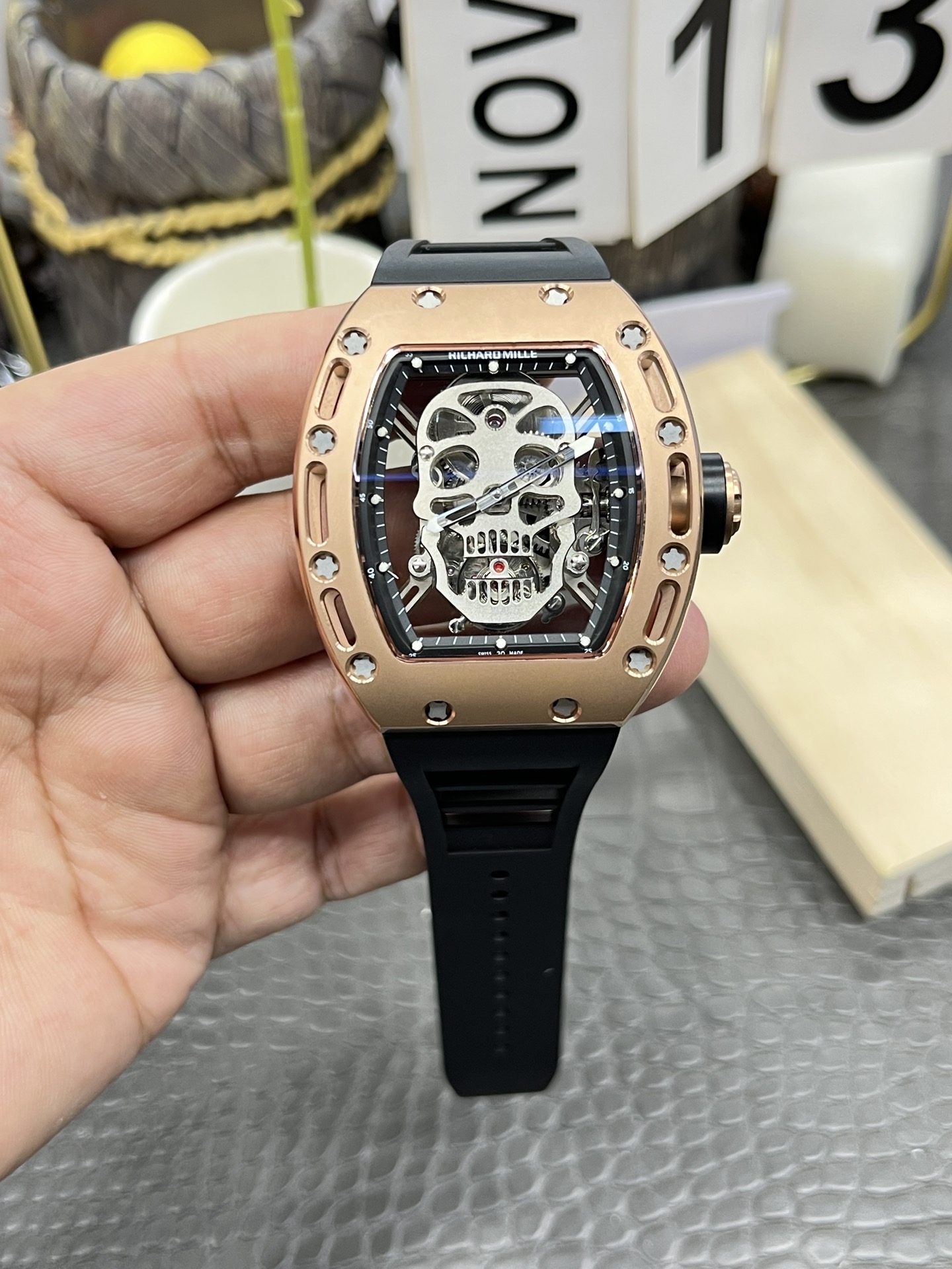 Richard Mille RM052 Skull Genuine Tourbillon Edition Watch in Rose Gold Casing - Super Clone Watch - view 2