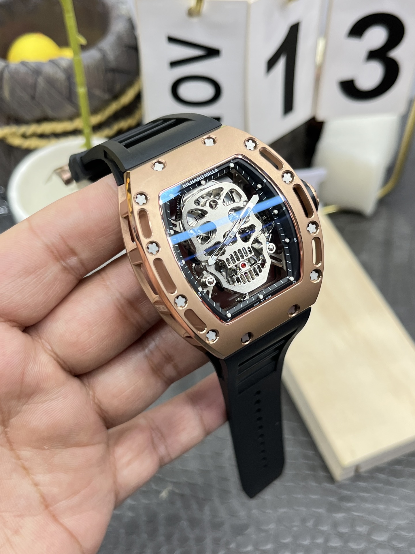 Richard Mille RM052 Skull Genuine Tourbillon Edition Watch in Rose Gold Casing - Super Clone Watch - view 3