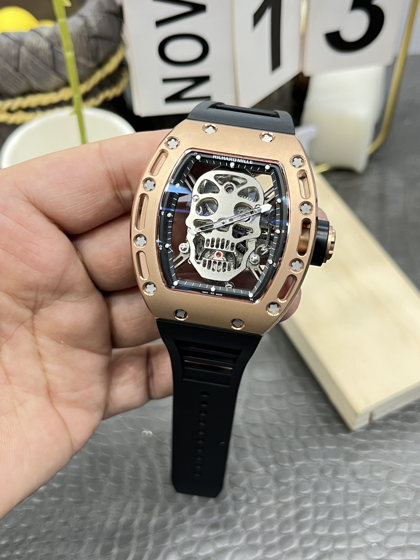 Richard Mille RM052 Skull Genuine Tourbillon Edition Watch in Rose Gold Casing - Super Clone Watch - view 5