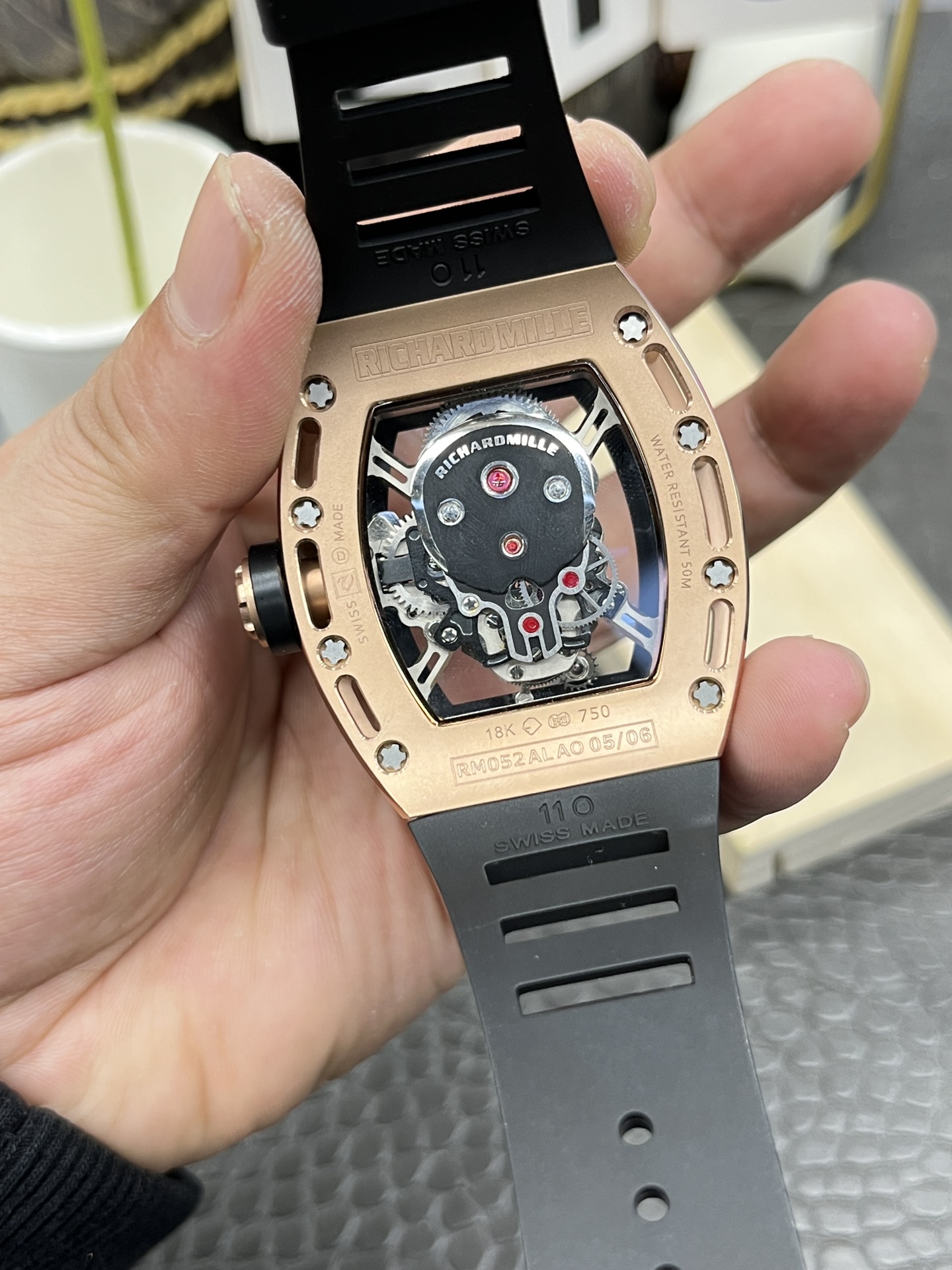 Richard Mille RM052 Skull Genuine Tourbillon Edition Watch in Rose Gold Casing - Super Clone Watch - view 6