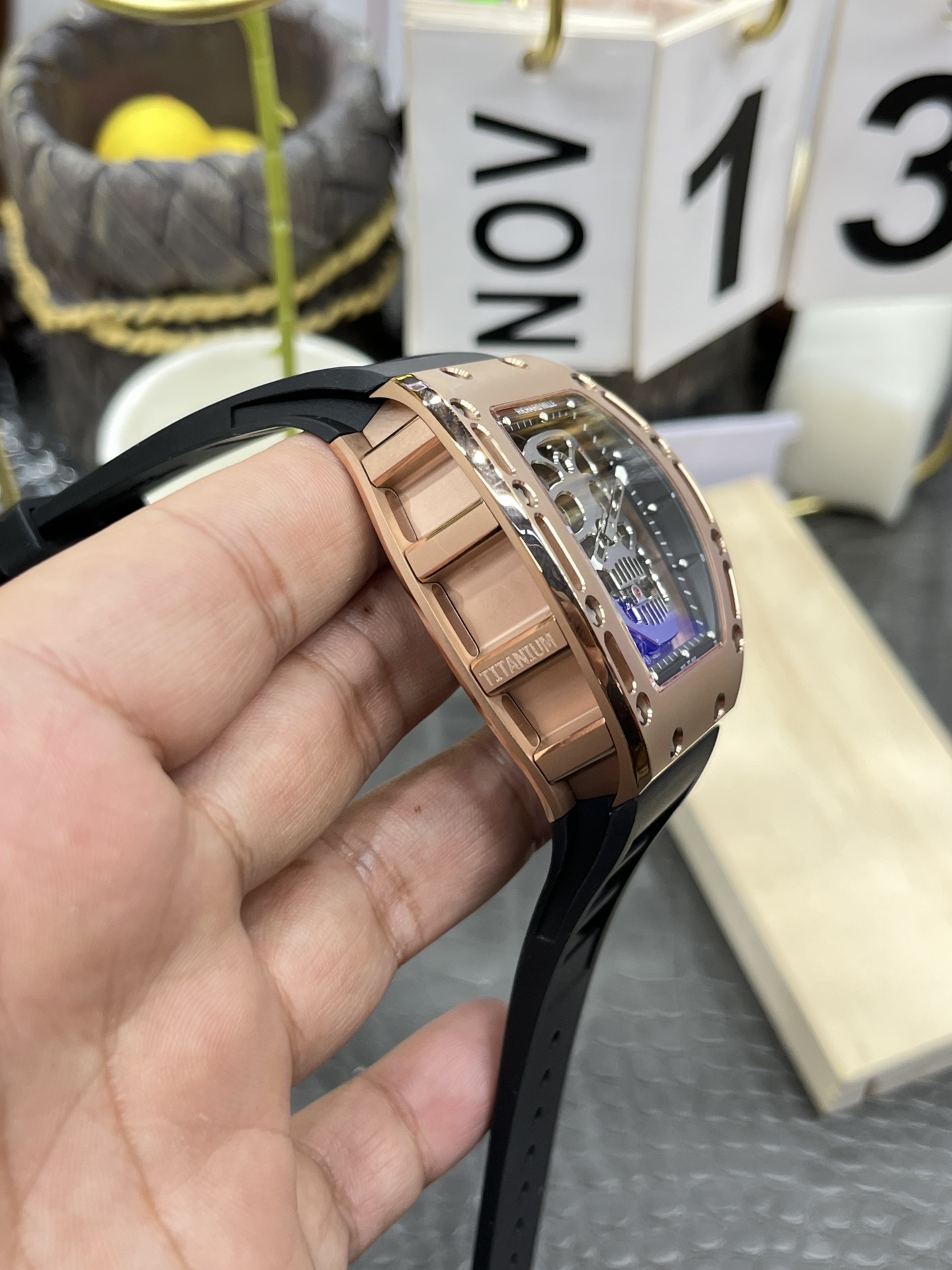 Richard Mille RM052 Skull Genuine Tourbillon Edition Watch in Rose Gold Casing - Super Clone Watch - view 8