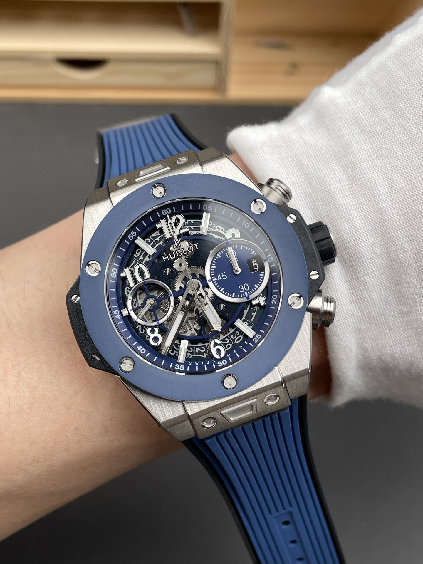 Hublot Big Bang Unico Blue Stainless Steel Casing 1:1 Mirror Edition Swiss Super Clone Watch - view 10