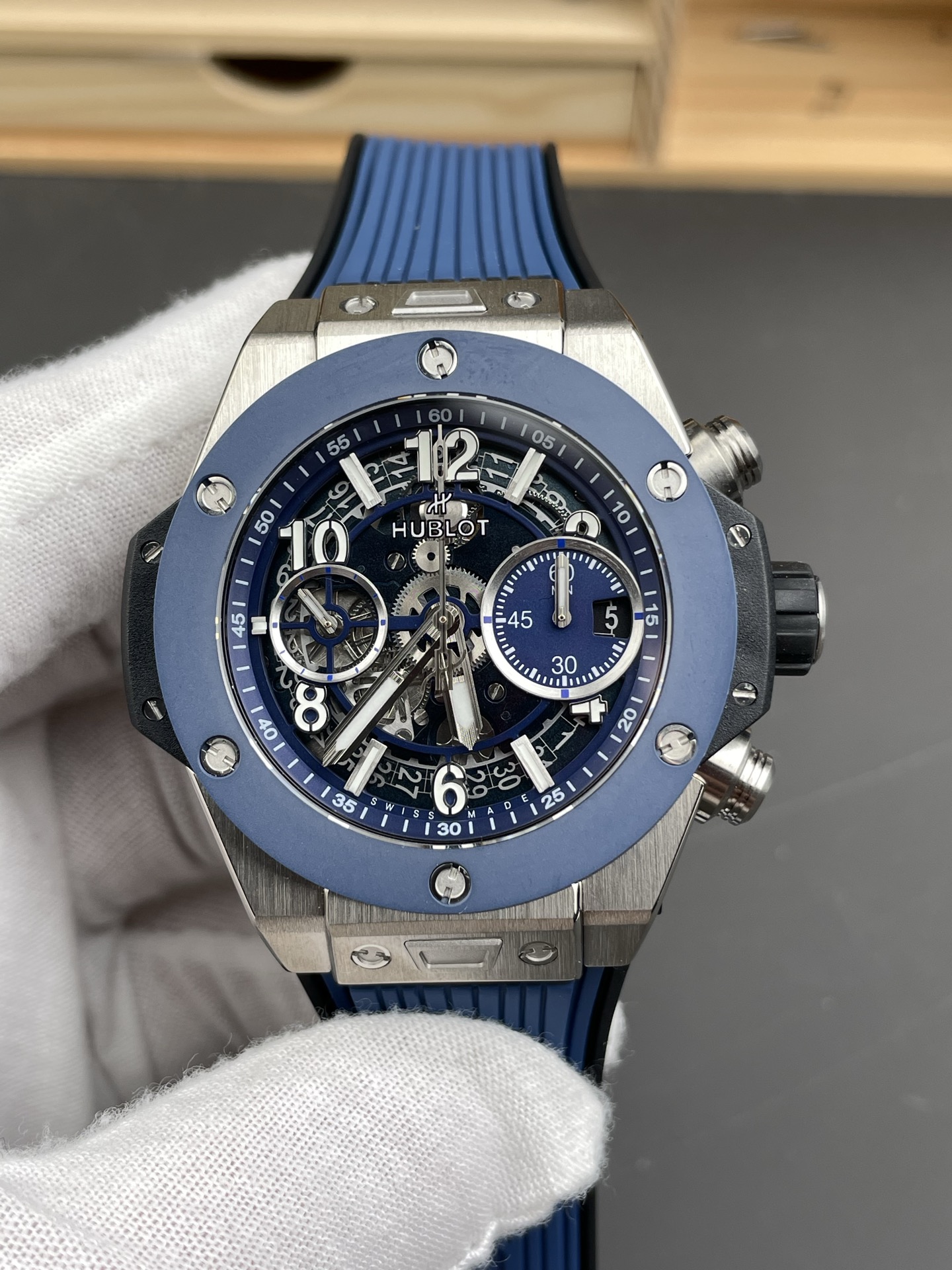 Hublot Big Bang Unico Blue Stainless Steel Casing 1:1 Mirror Edition Swiss Super Clone Watch - view 2