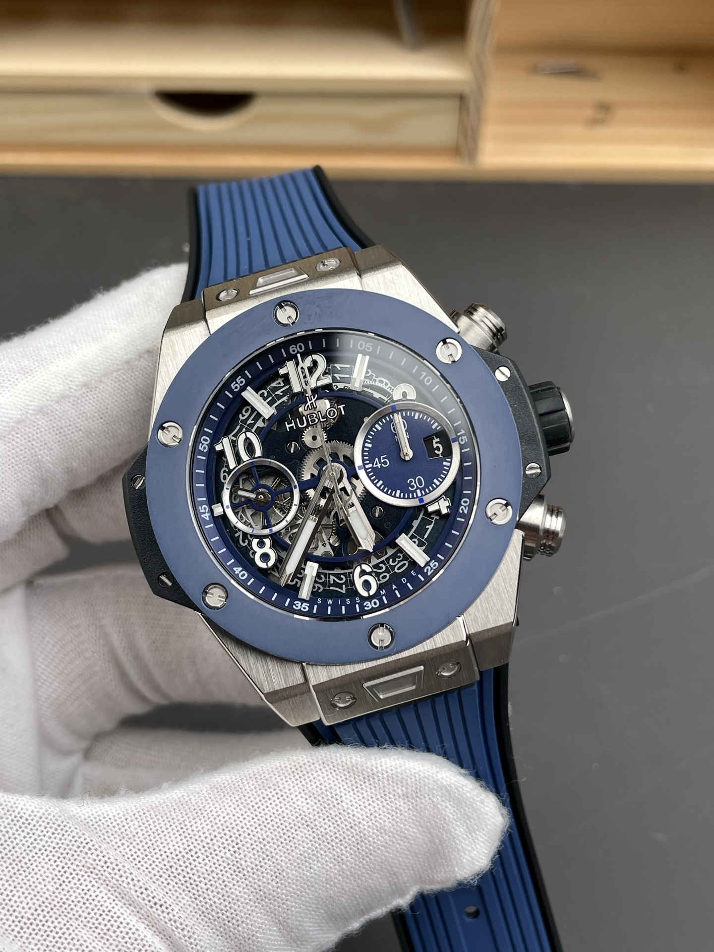 Hublot Big Bang Unico Blue Stainless Steel Casing 1:1 Mirror Edition Swiss Super Clone Watch - view 4