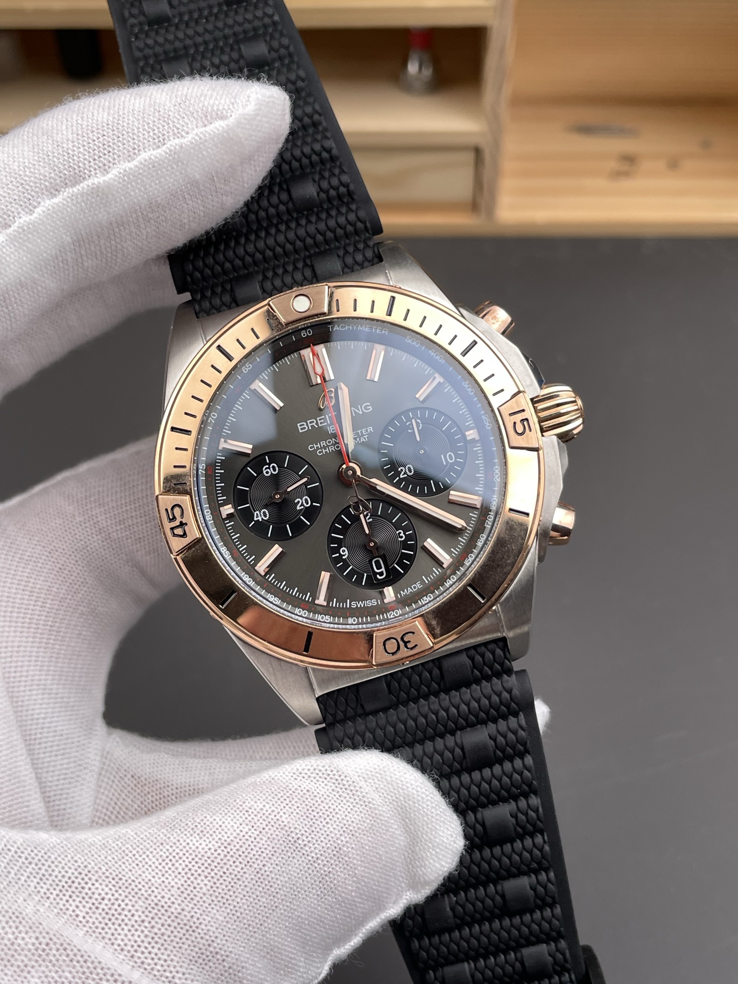 Breitling Chronomat B01 42 Edition Swiss 904L Steel Casing Brown Dial 1:1 Mirror Super Clone Watch - view 3