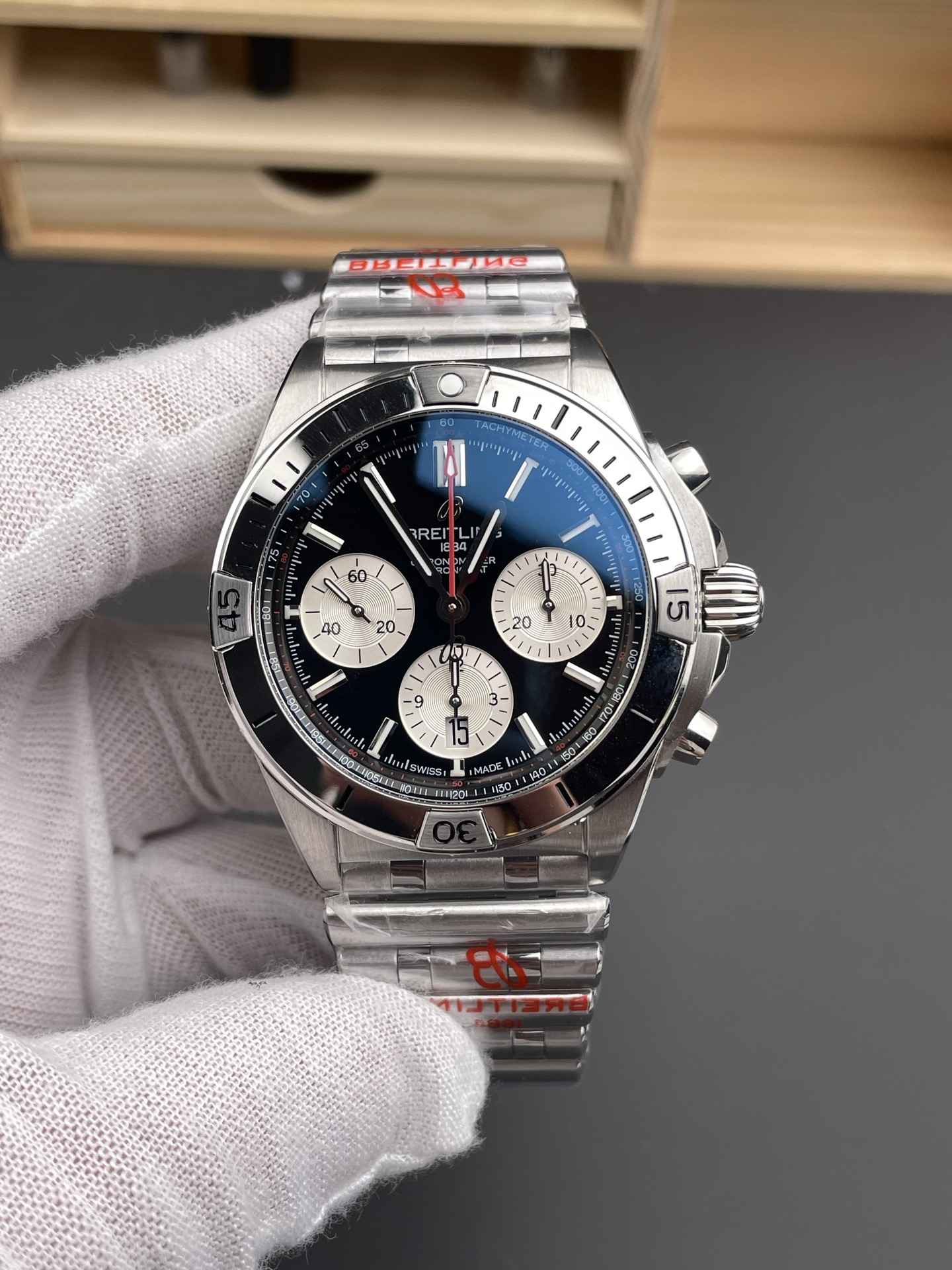 Breitling Chronomat B01 42 Series 1:1 Top-Tier Super Clone Watch - Swiss 904L Stainless Steel Case, Black Dial - view 2