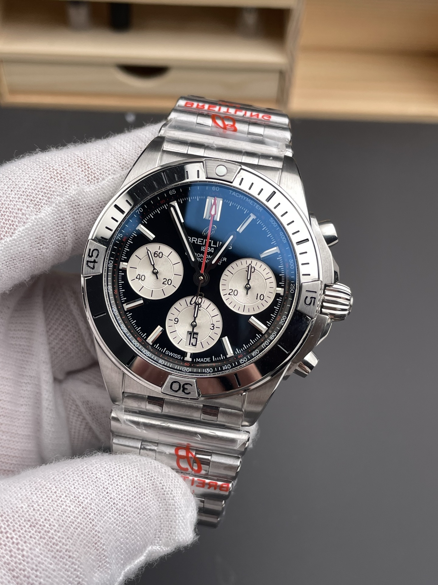 Breitling Chronomat B01 42 Series 1:1 Top-Tier Super Clone Watch - Swiss 904L Stainless Steel Case, Black Dial - view 3