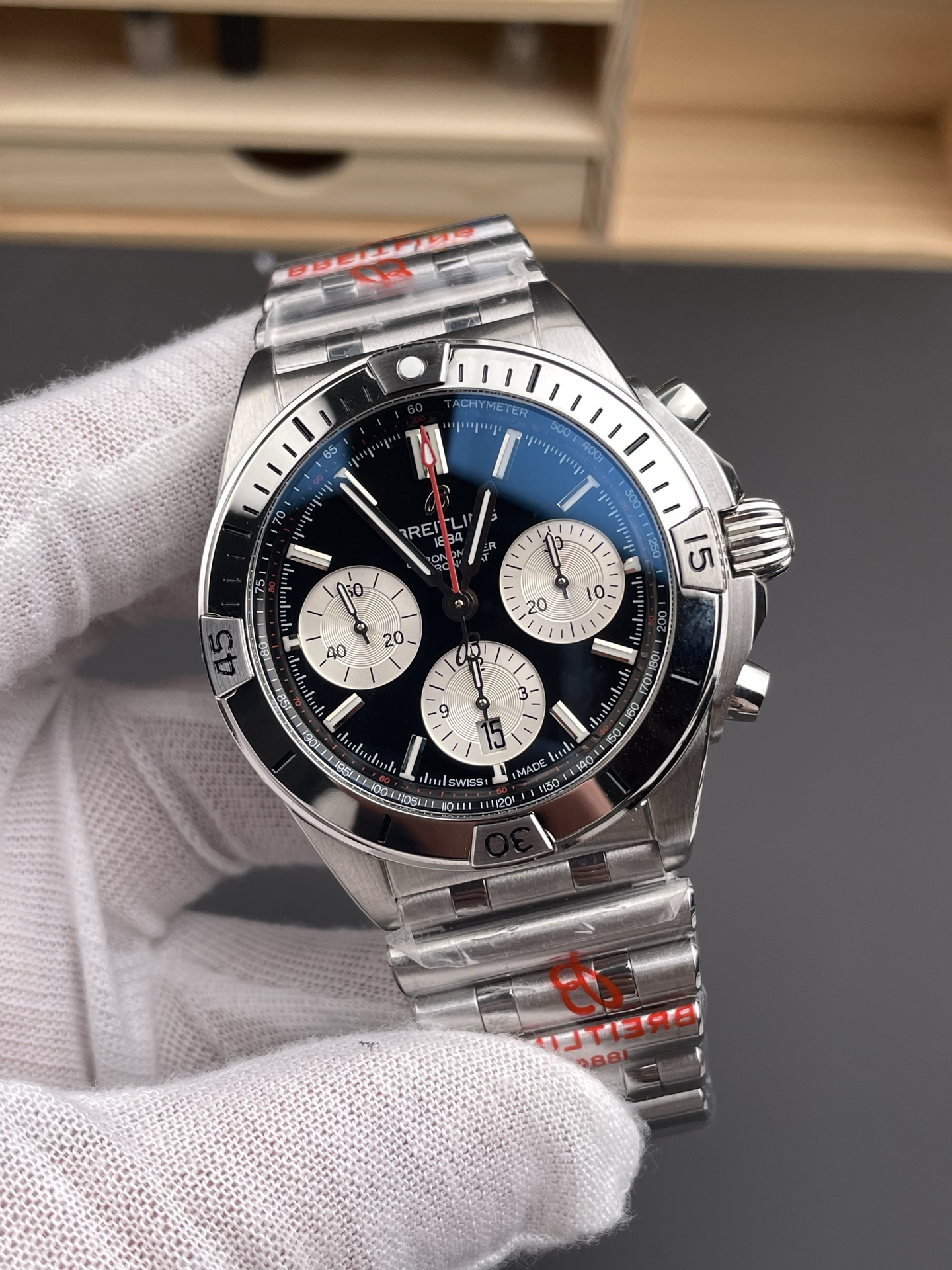 Breitling Chronomat B01 42 Series 1:1 Top-Tier Super Clone Watch - Swiss 904L Stainless Steel Case, Black Dial - view 4