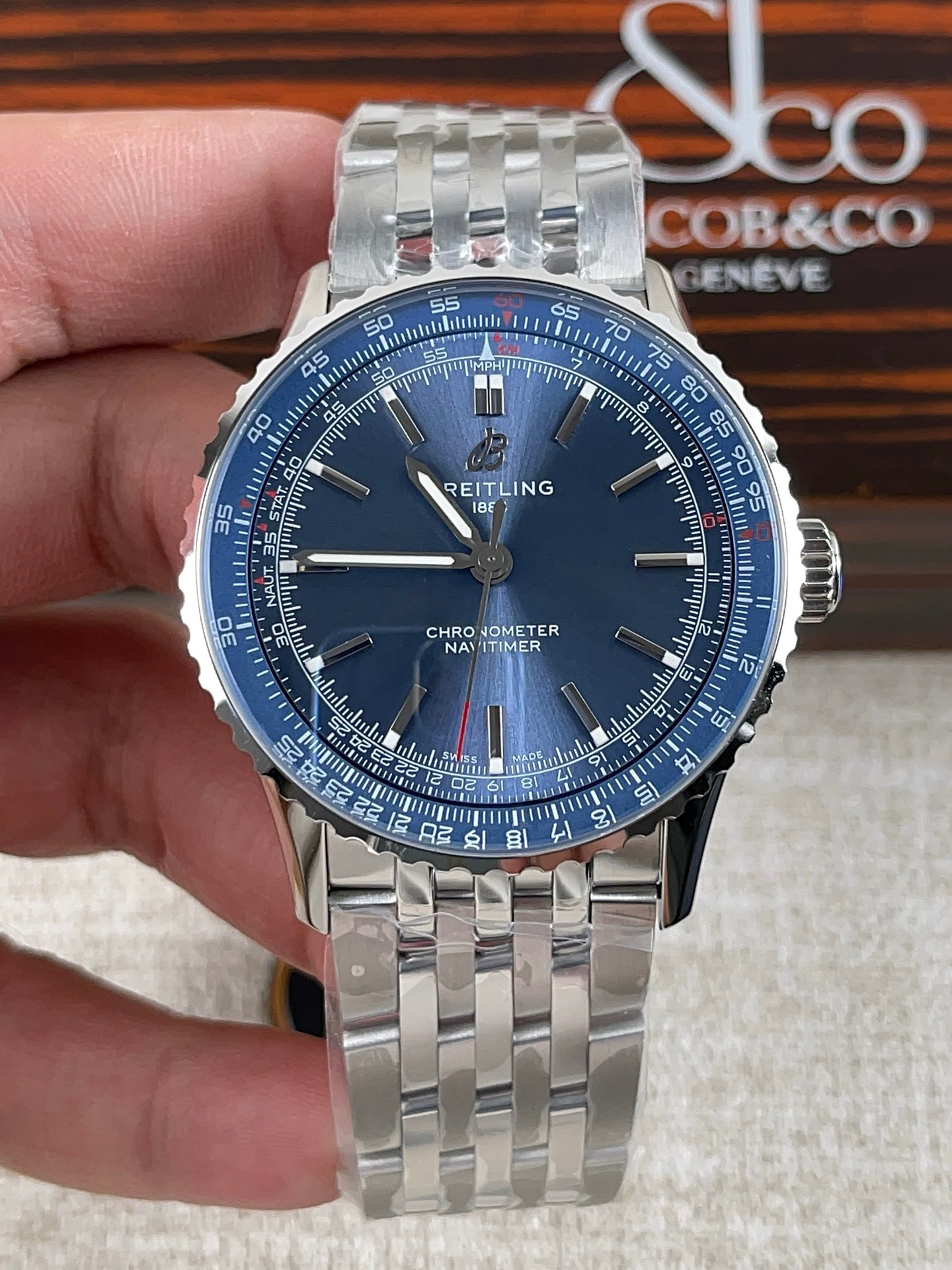 Breitling Navitimer Automatic 41mm - Blue Dial, 904L Stainless Steel Case - Top Super Clone - view 3