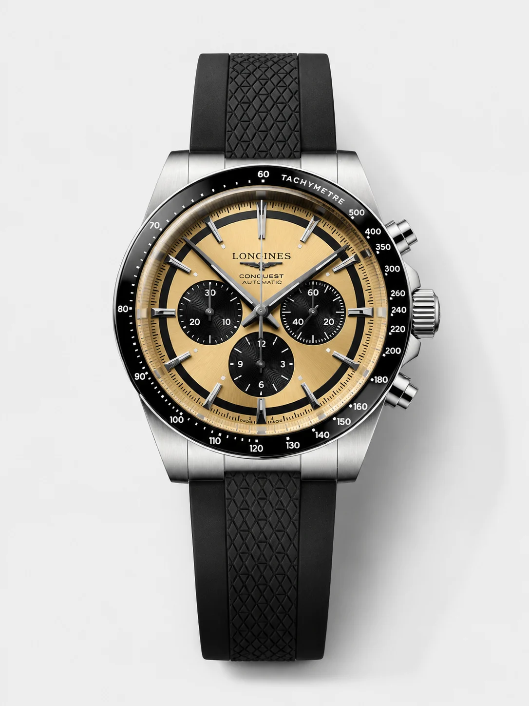 Longines Conquest Chronograph: Yellow dial, stainless steel case, automatic movement. - Super Clone Watch - view 1