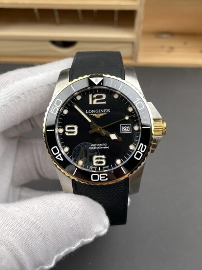Longines HydroConquest 1:1 Swiss Super Clone Watch in Black Dial Rubber Strap Gold Bezel - view 1