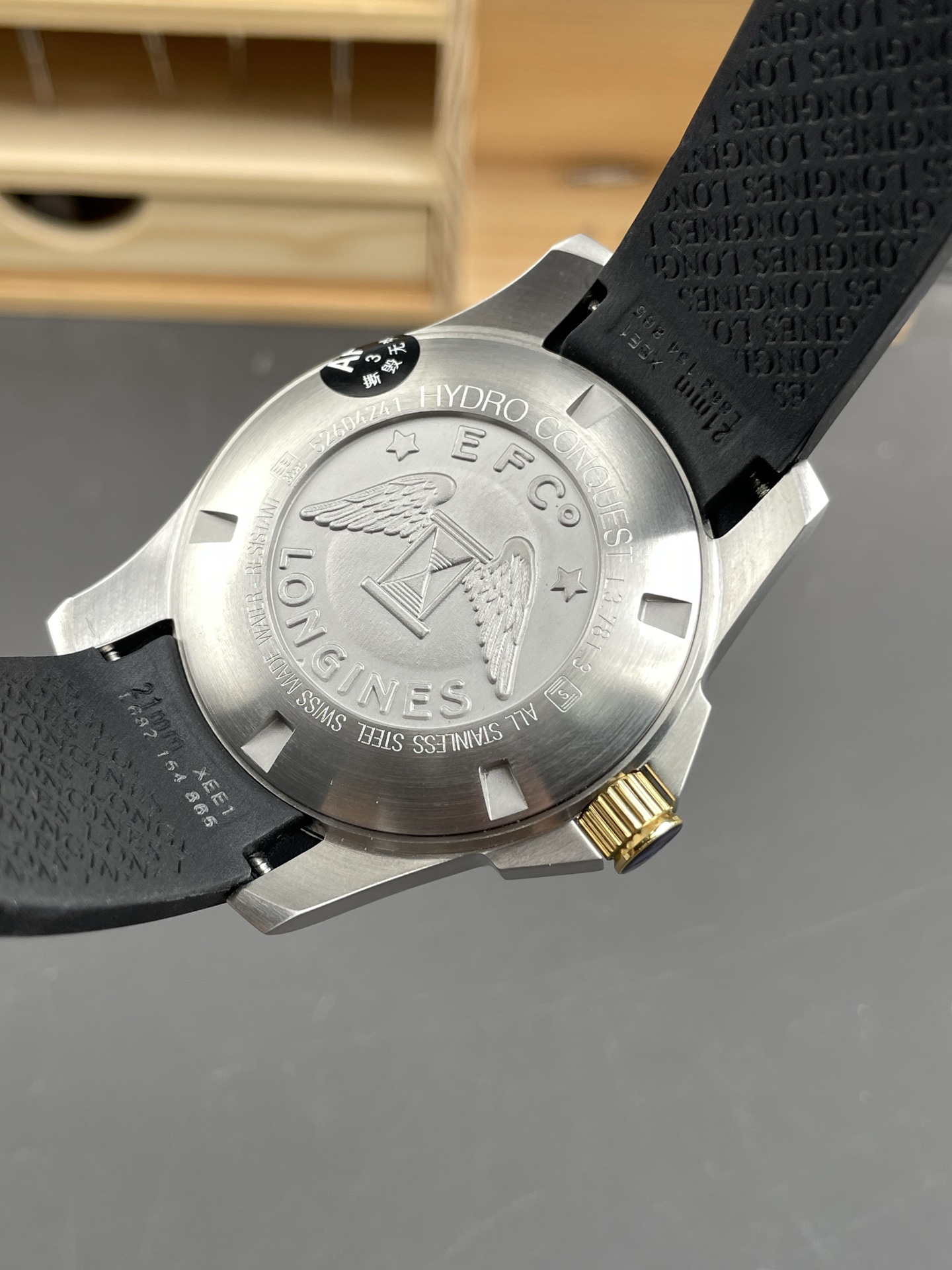 Longines HydroConquest 1:1 Swiss Super Clone Watch in Black Dial Rubber Strap Gold Bezel - view 5