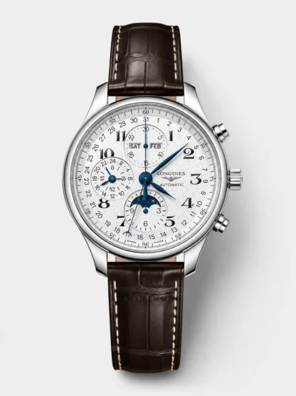 Longines 1:1 Super Clone Watch - Silver Dial with Barleycorn Pattern, Mechanical Movement, and Leather Strap - view 1
