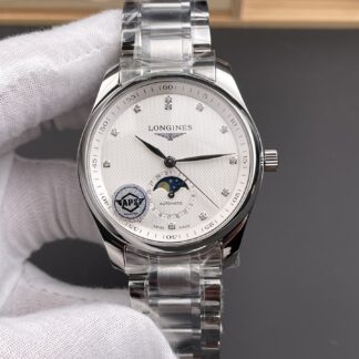 Longines Master Collection Swiss-style Super Clone watch with automatic movement, moon phase, and white dial (steel bracelet) - view 1