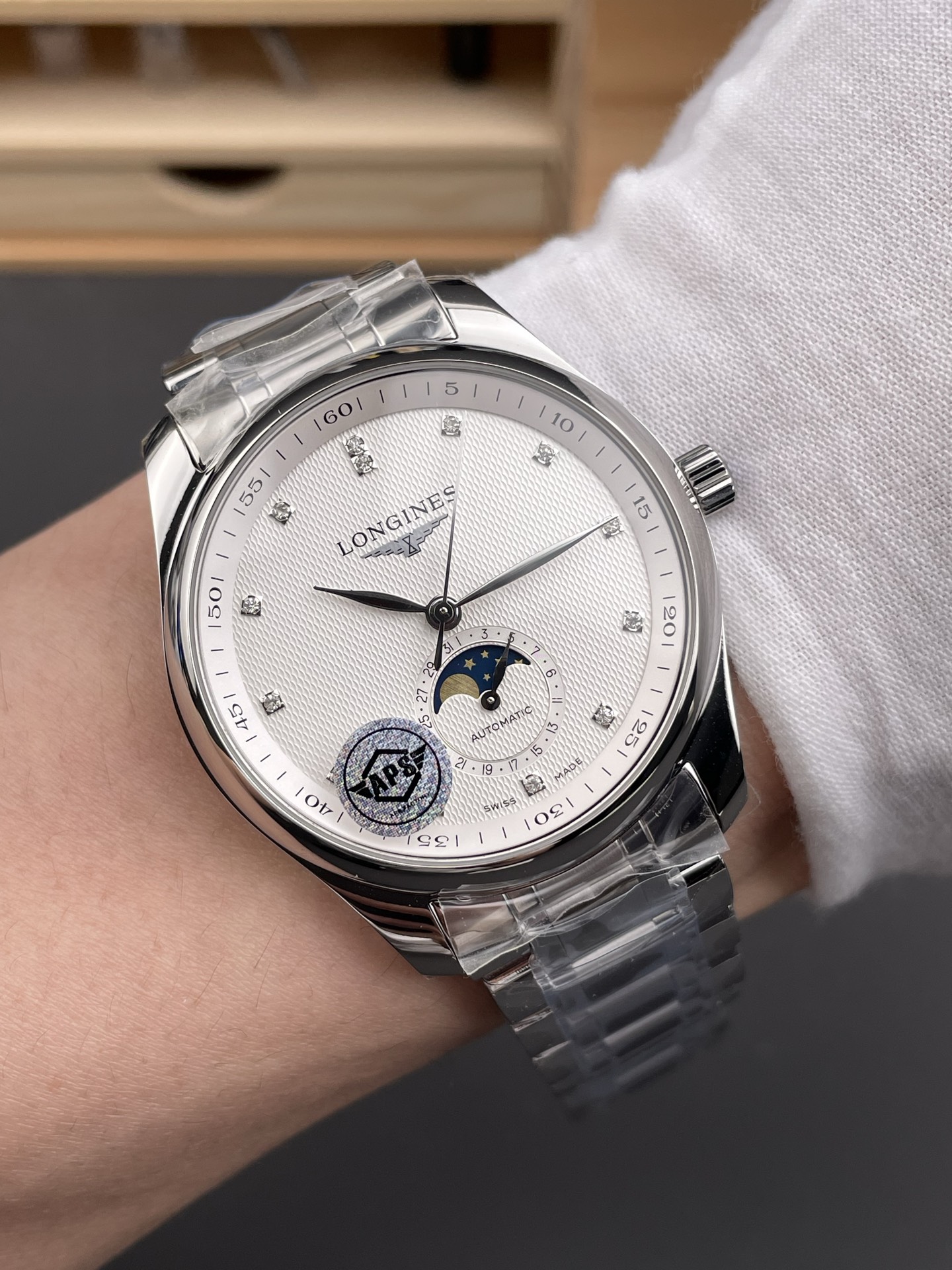 Longines Master Collection Swiss-style Super Clone watch with automatic movement, moon phase, and white dial (steel bracelet) - view 10