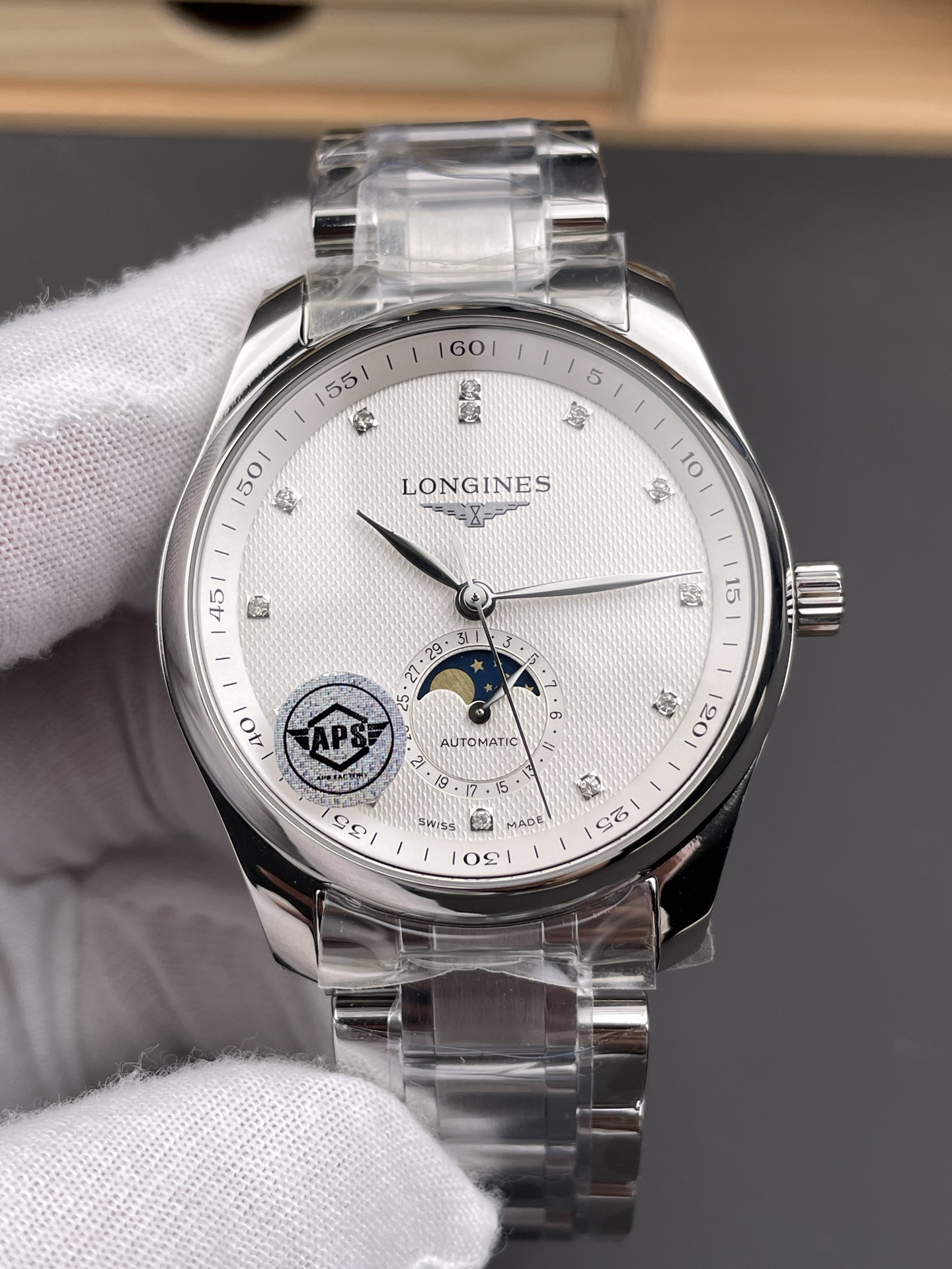 Longines Master Collection Swiss-style Super Clone watch with automatic movement, moon phase, and white dial (steel bracelet) - view 3