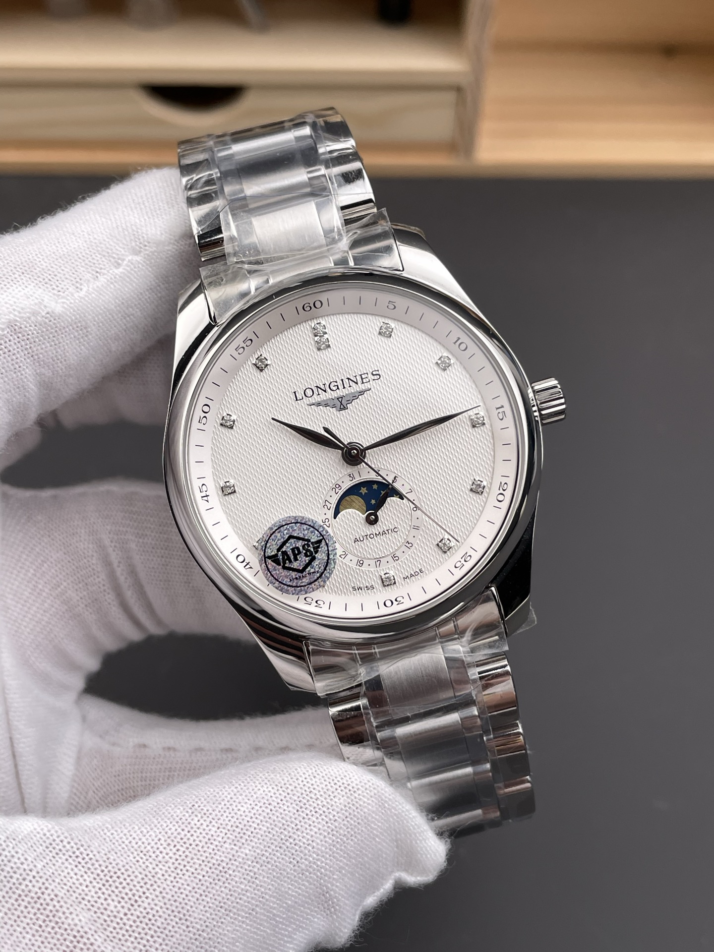 Longines Master Collection Swiss-style Super Clone watch with automatic movement, moon phase, and white dial (steel bracelet) - view 4
