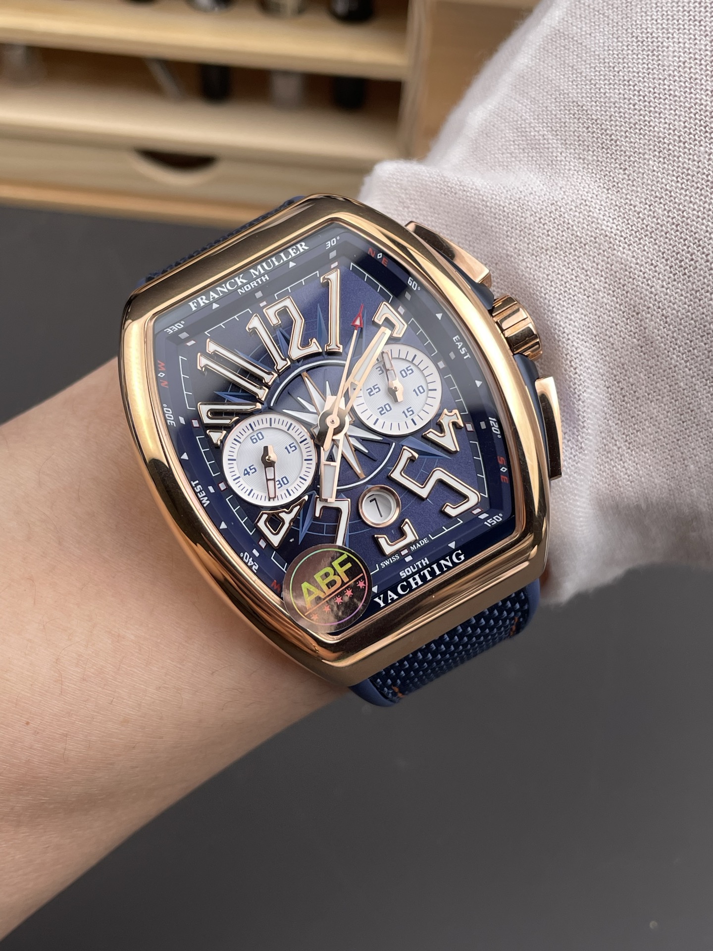 Franck Muller Vanguard V45 Chronograph 904L Rose Gold Blue Dial Swiss Watch - Super Clone Watch - view 10