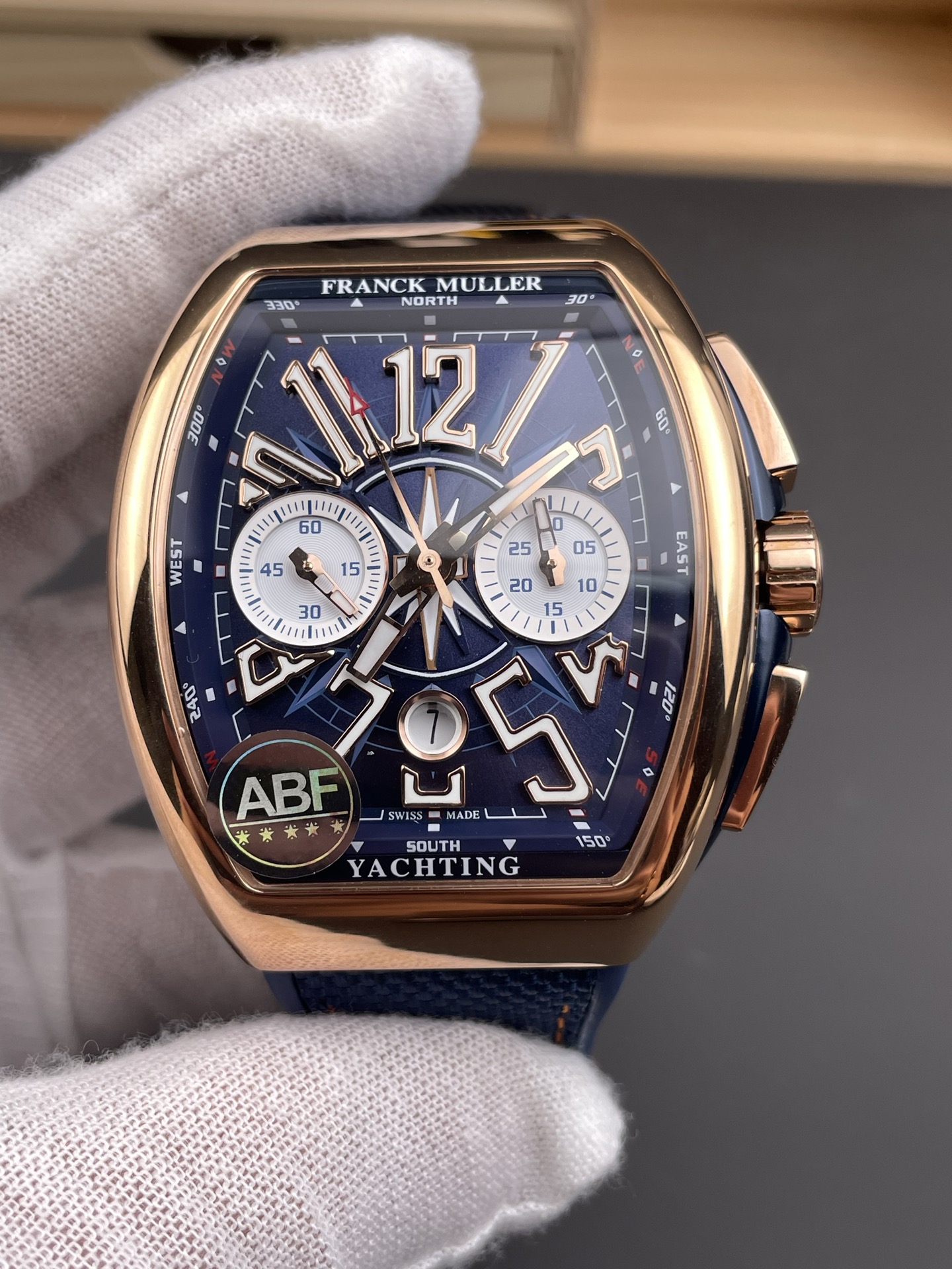 Franck Muller Vanguard V45 Chronograph 904L Rose Gold Blue Dial Swiss Watch - Super Clone Watch - view 2