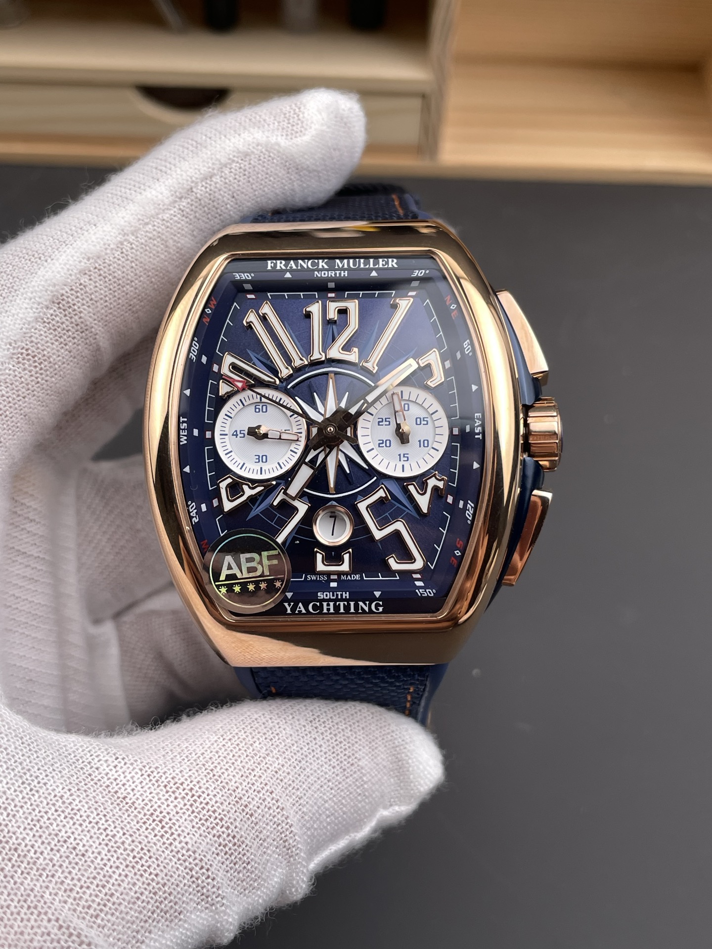 Franck Muller Vanguard V45 Chronograph 904L Rose Gold Blue Dial Swiss Watch - Super Clone Watch - view 3