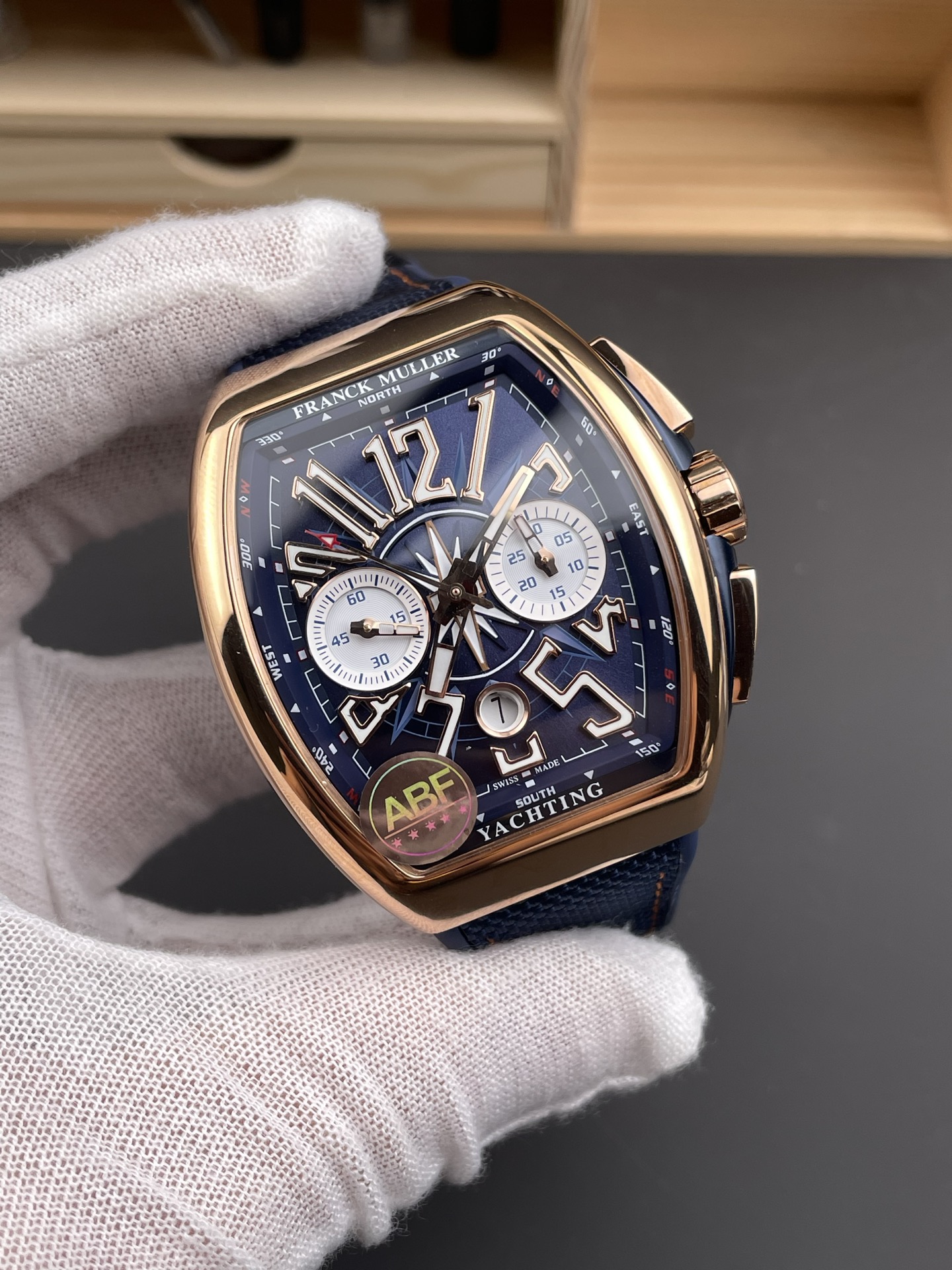 Franck Muller Vanguard V45 Chronograph 904L Rose Gold Blue Dial Swiss Watch - Super Clone Watch - view 4