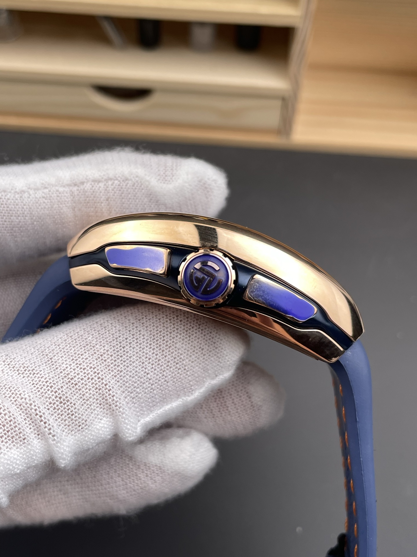 Franck Muller Vanguard V45 Chronograph 904L Rose Gold Blue Dial Swiss Watch - Super Clone Watch - view 6