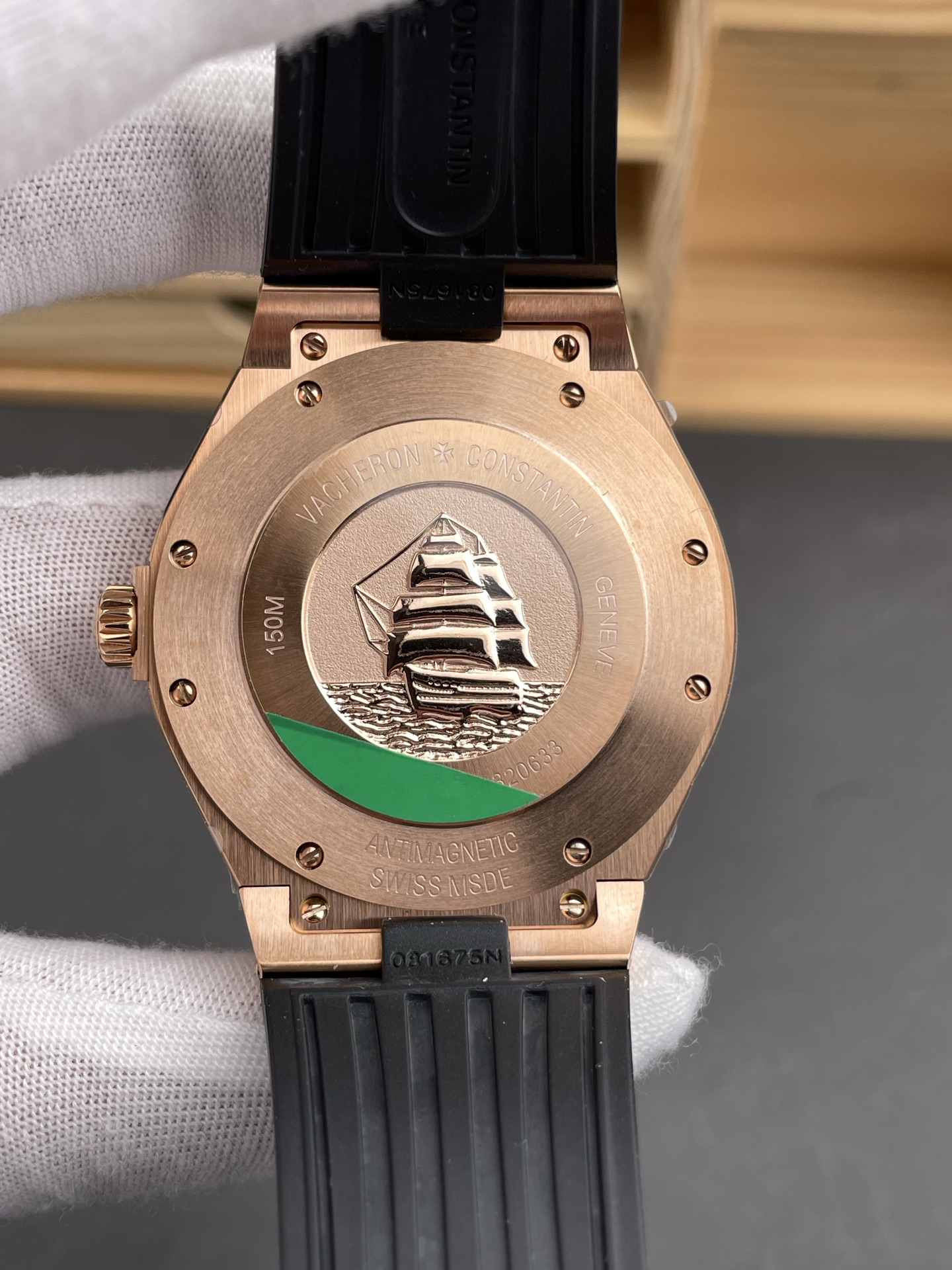 Vacheron Constantin Overseas 1:1 Mirror Super Clone 904L Rose Gold Steel Watch in Grey Dial - Rubber Strap - view 5