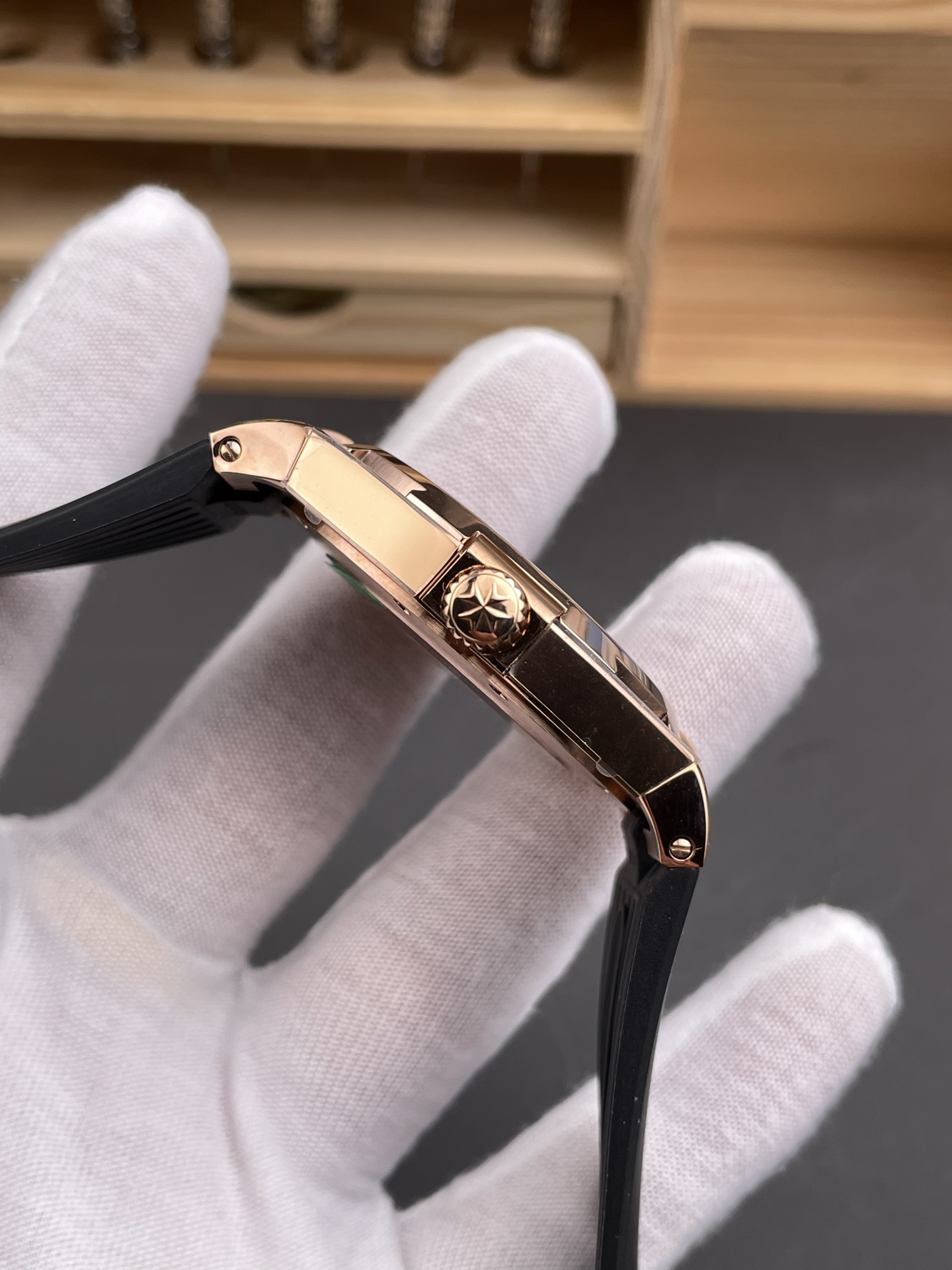 Vacheron Constantin Overseas 1:1 Mirror Super Clone 904L Rose Gold Steel Watch in Grey Dial - Rubber Strap - view 7