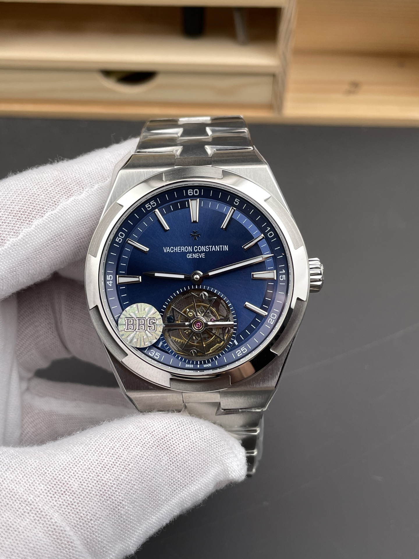 Vacheron Constantin Overseas Tourbillon Stainless Steel in Blue Dial Gold Strap 1:1 Mirror Super Clone - view 2