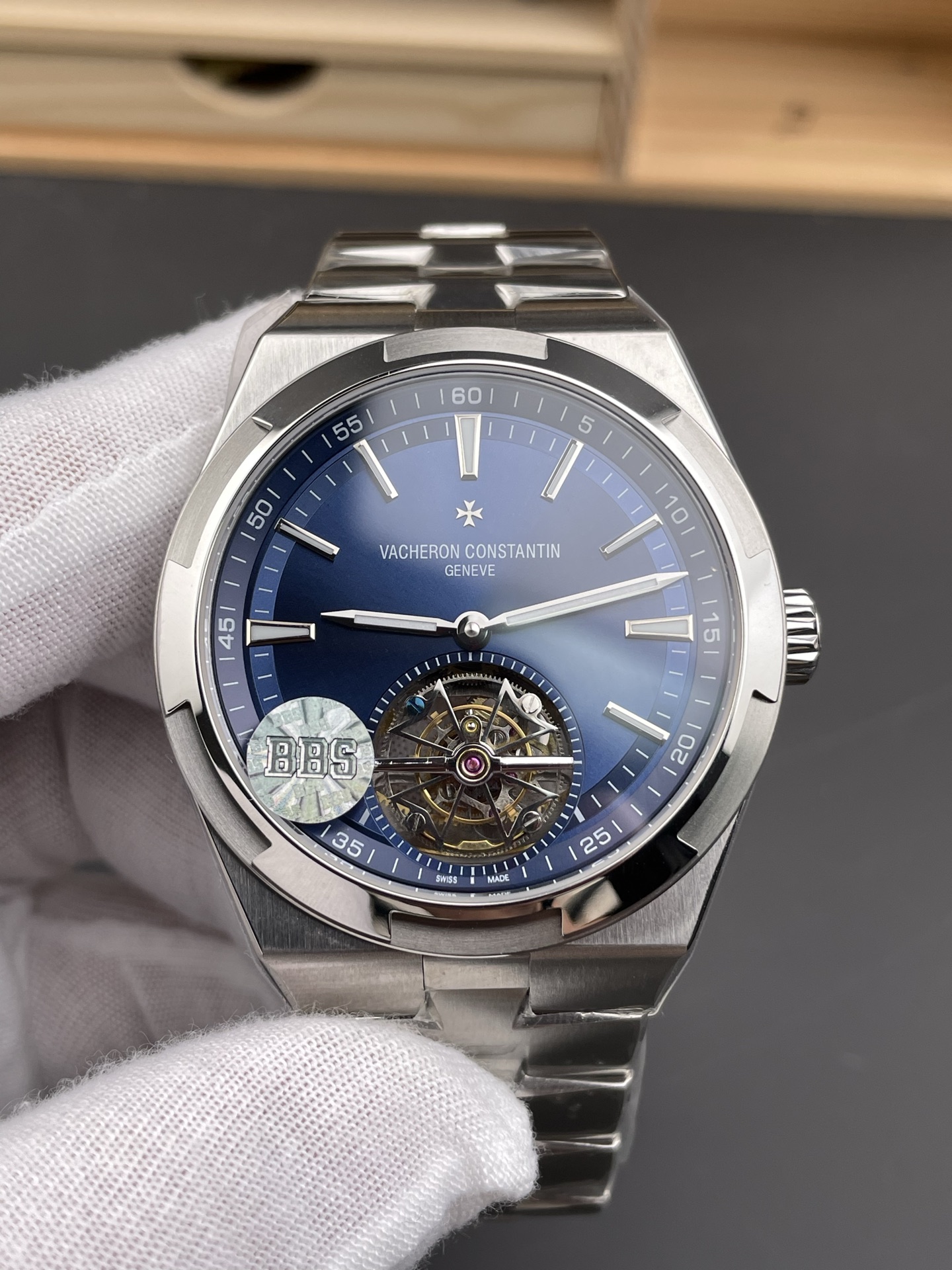 Vacheron Constantin Overseas Tourbillon Stainless Steel in Blue Dial Gold Strap 1:1 Mirror Super Clone - view 3