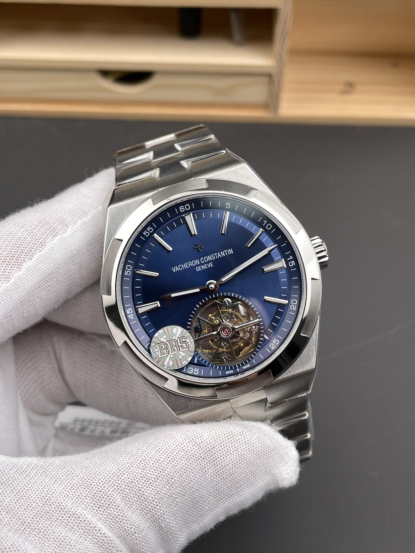 Vacheron Constantin Overseas Tourbillon Stainless Steel in Blue Dial Gold Strap 1:1 Mirror Super Clone - view 4