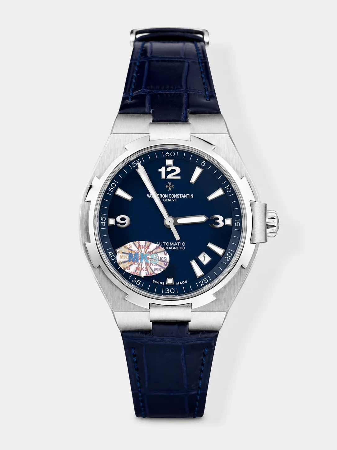 Vacheron Constantin Overseas 1:1 Mirror Swiss Super Clone Watch in Steel Blue Dial - leather Strap - view 1