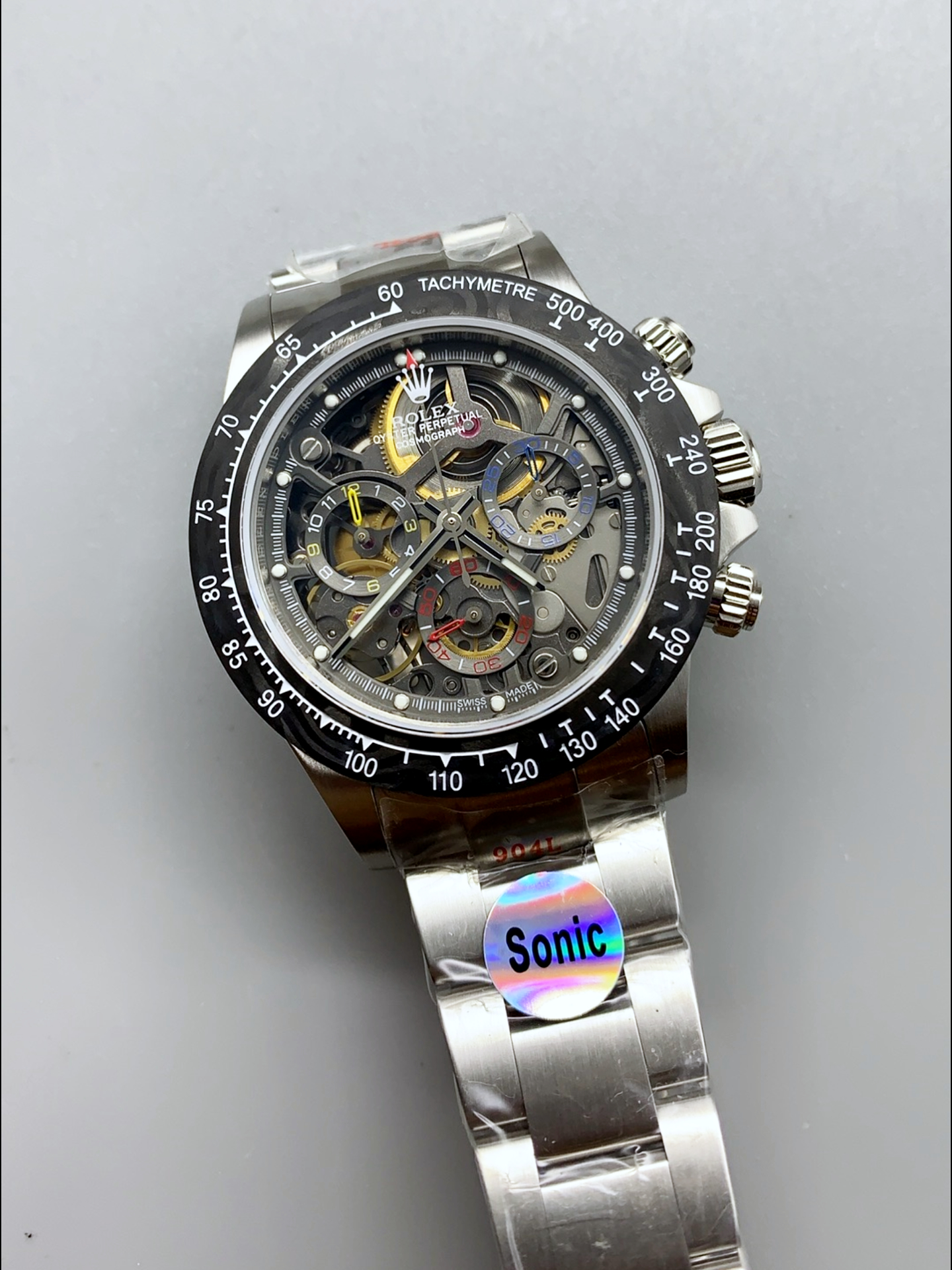 Rolex Daytona Super Clone Artisans De Geneve Stainless Steel Watch Black Carbon Bezel Watch - view 3