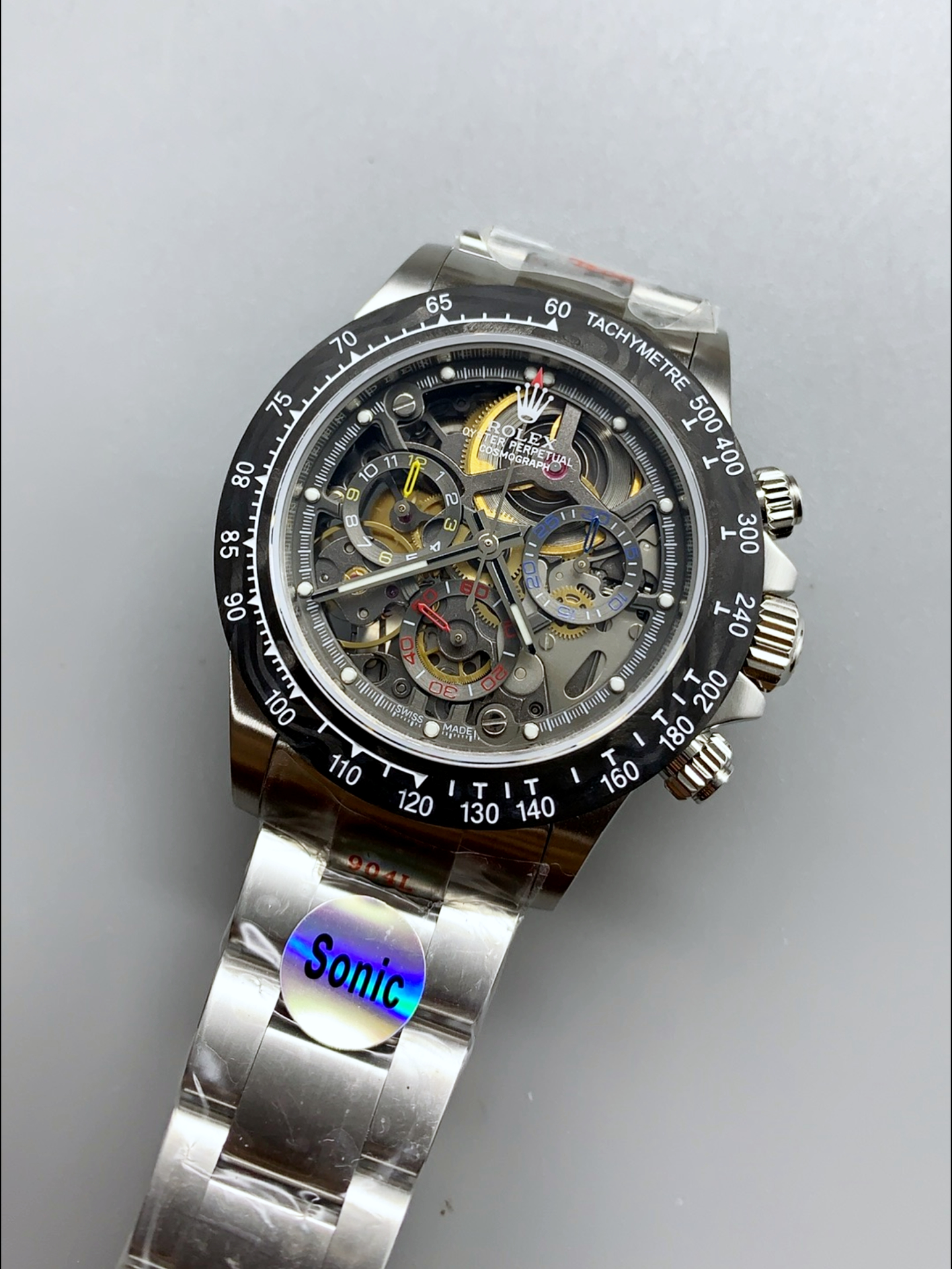 Rolex Daytona Super Clone Artisans De Geneve Stainless Steel Watch Black Carbon Bezel Watch - view 4