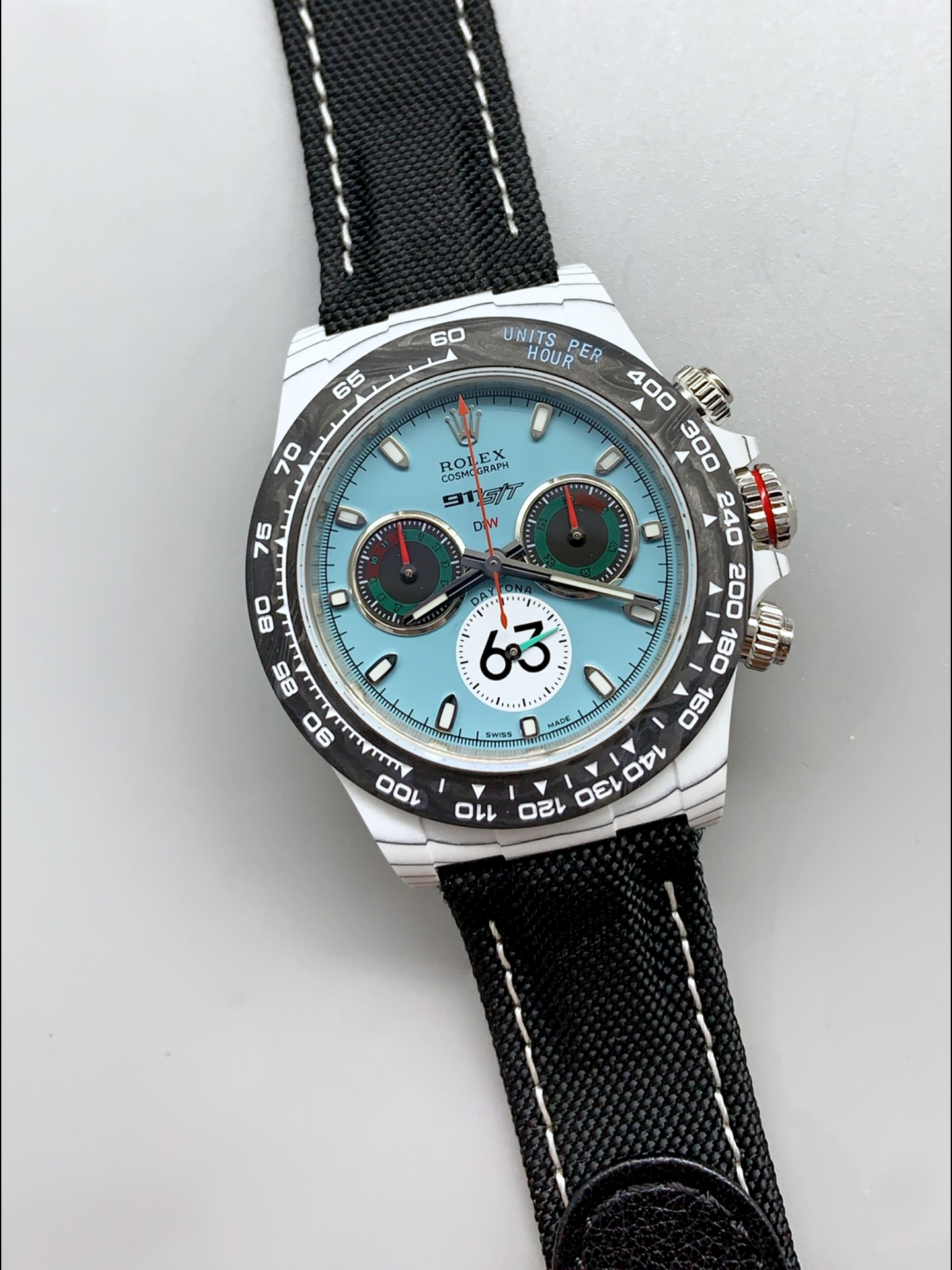 Rolex Daytona DiW Ferrari Tiffany Dial Edition Watch - Lightweight Forged Cabon Casing - Super Clone Watch - view 3