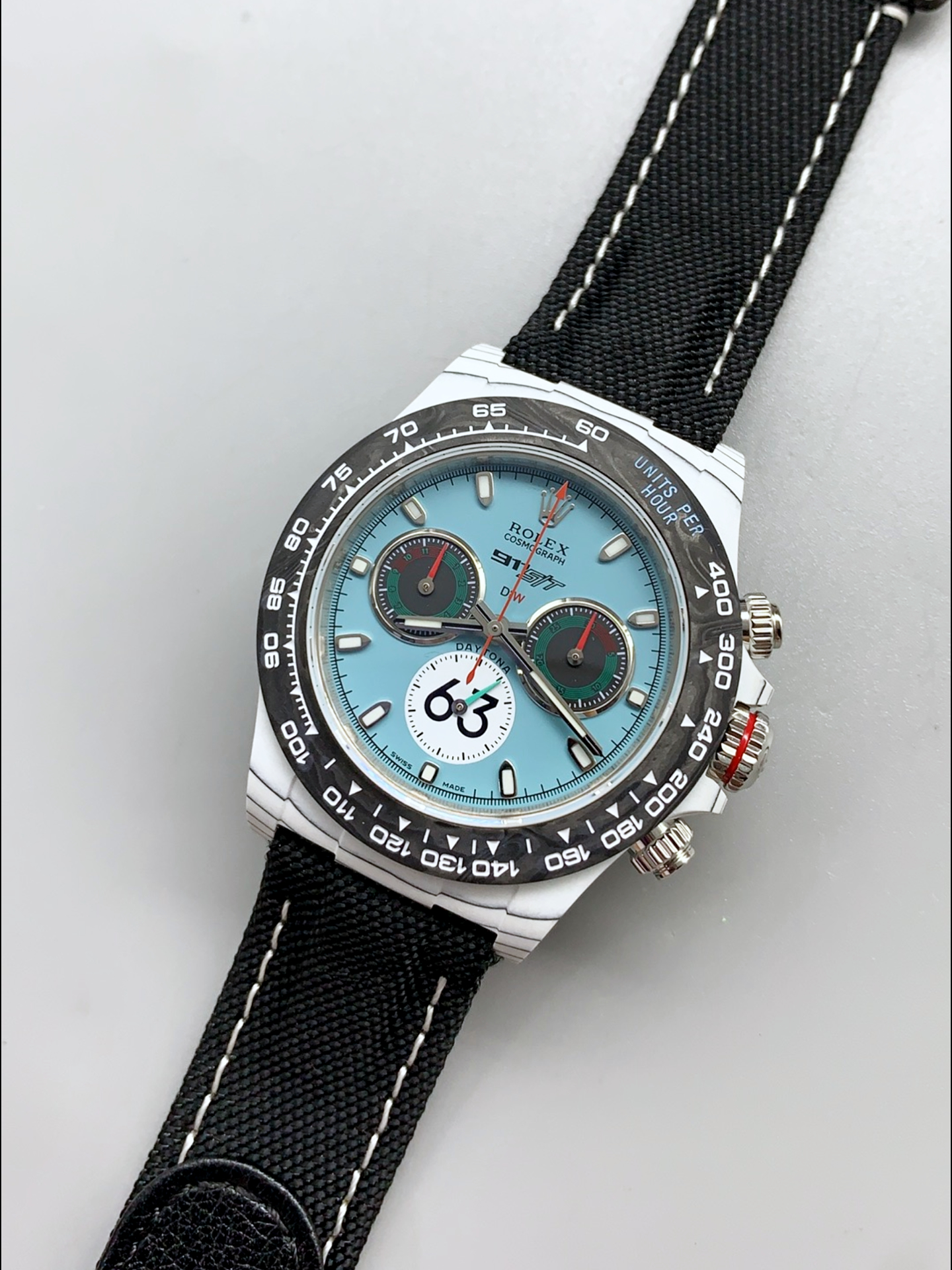 Rolex Daytona DiW Ferrari Tiffany Dial Edition Watch - Lightweight Forged Cabon Casing - Super Clone Watch - view 4
