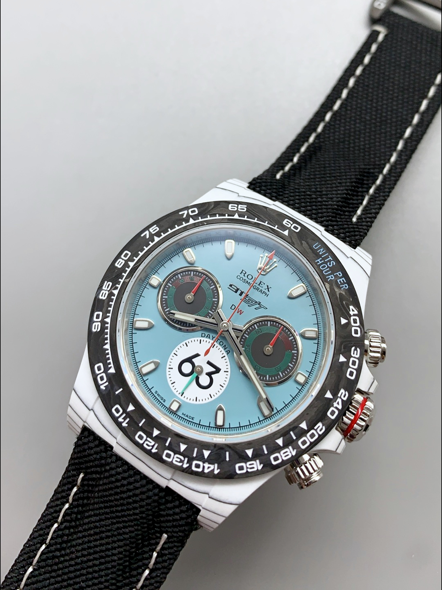 Rolex Daytona DiW Ferrari Tiffany Dial Edition Watch - Lightweight Forged Cabon Casing - Super Clone Watch - view 5