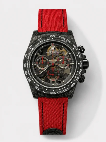 Rolex Daytona DiW Skeleton Carbon Edition Watch - Forged Carbon Casing Red Strap 1:1 Mirror Super Clone - view 1