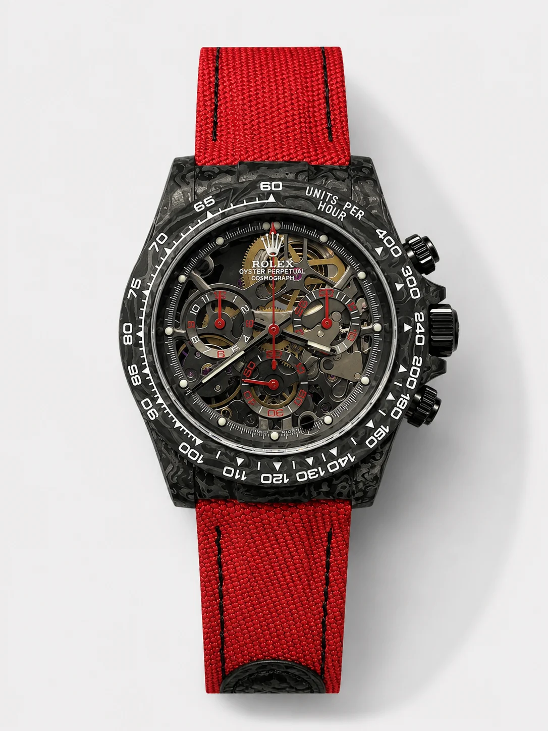 Rolex Daytona DiW Skeleton Carbon Edition Watch - Forged Carbon Casing Red Strap 1:1 Mirror Super Clone - view 1