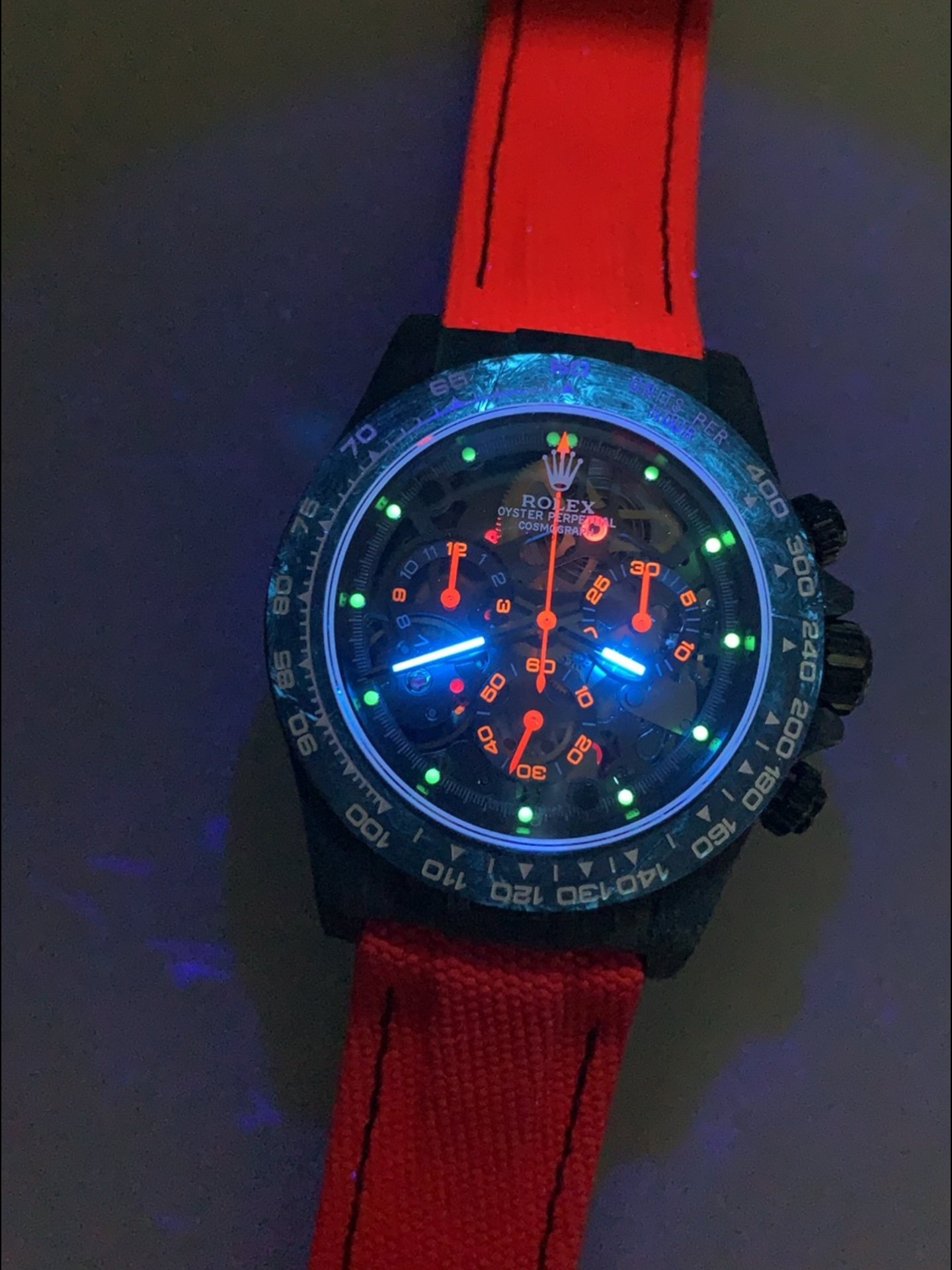 Rolex Daytona DiW Skeleton Carbon Edition Watch - Forged Carbon Casing Red Strap 1:1 Mirror Super Clone - view 12