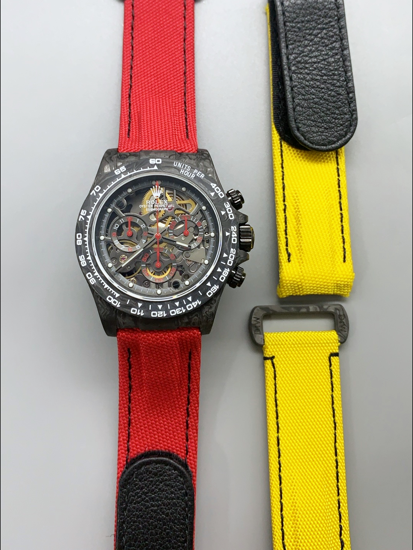 Rolex Daytona DiW Skeleton Carbon Edition Watch - Forged Carbon Casing Red Strap 1:1 Mirror Super Clone - view 5