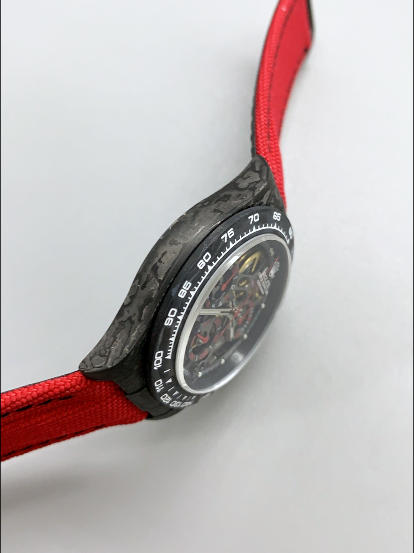 Rolex Daytona DiW Skeleton Carbon Edition Watch - Forged Carbon Casing Red Strap 1:1 Mirror Super Clone - view 8