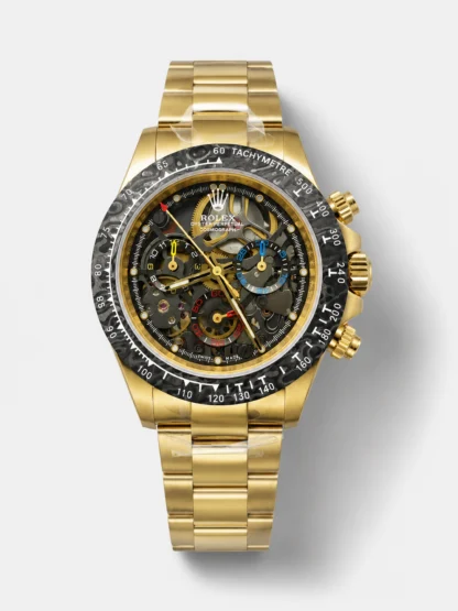 Artisans De Geneve Custom-Style Rolex Daytona High-End Super Clone: Gold Construction, Carbon Fiber Bezel, Skeletonized Design - view 1