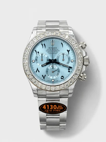 Rolex Cosmograph Daytona ICE Blue Dial Diamonds Bezel Cal.4130 Movement - 904L Steel Watch - Super Clone Watch - view 1