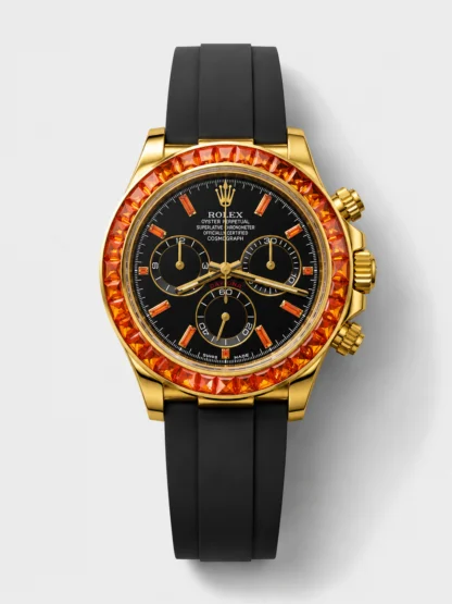 Rolex Daytona Super Clone Daytona Yellow Gold Casing Black Dial with Sapphires Bezel - view 1