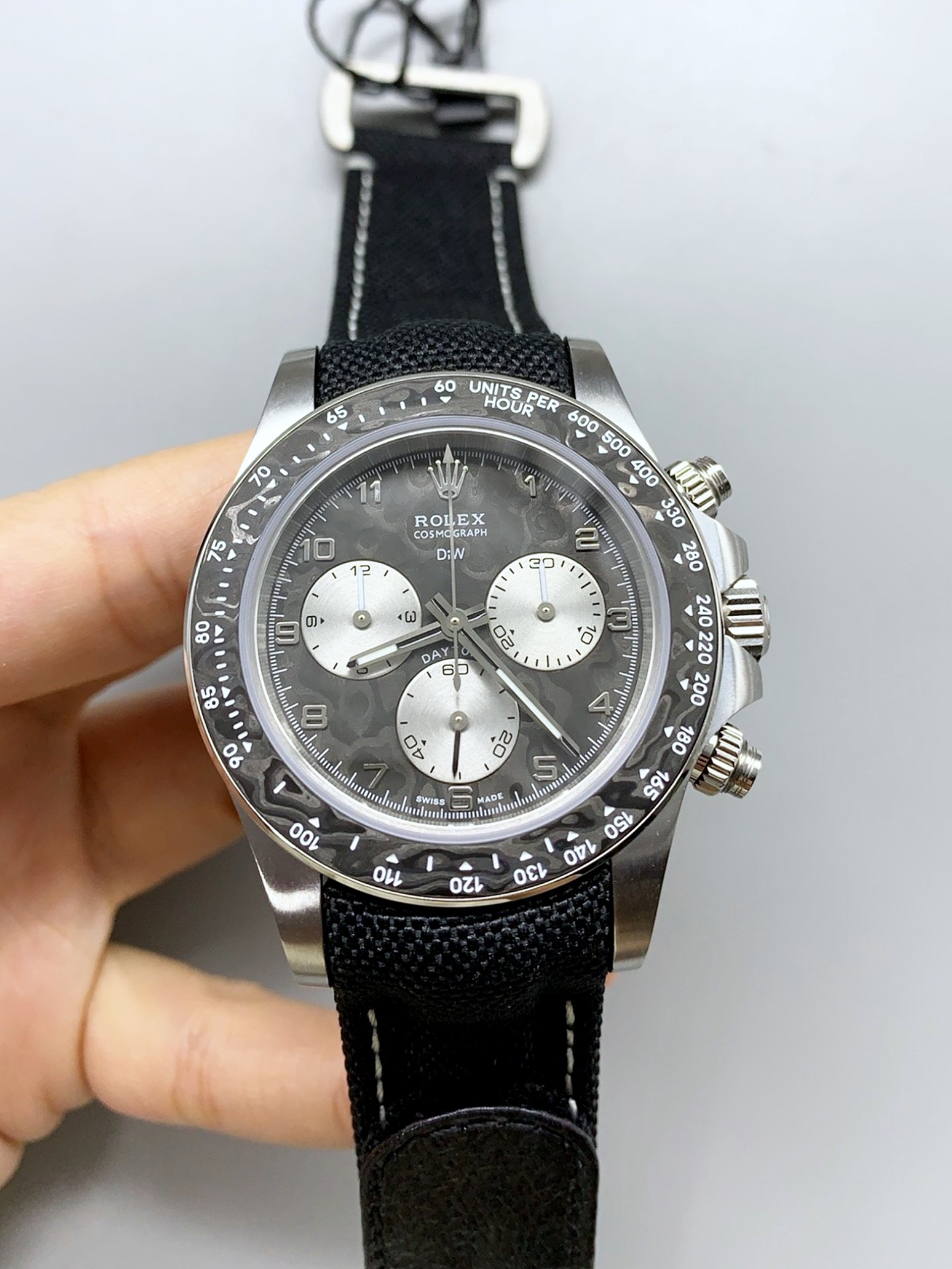 Rolex Daytona Super Clone DiW Exceptional-1 Stainless Steel Watch in Black Carbon Dial 1:1 Mirror Watch - view 2