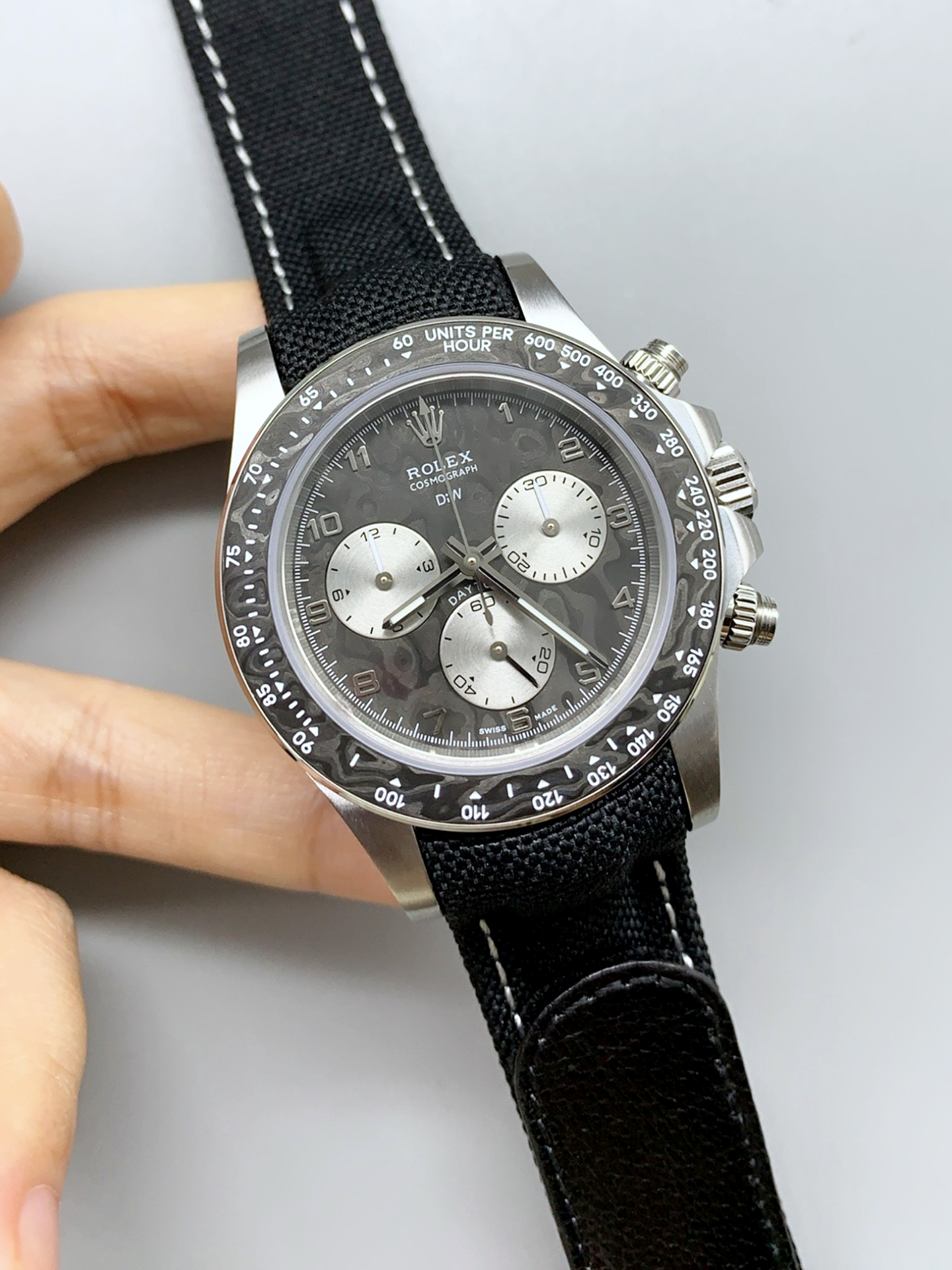 Rolex Daytona Super Clone DiW Exceptional-1 Stainless Steel Watch in Black Carbon Dial 1:1 Mirror Watch - view 3