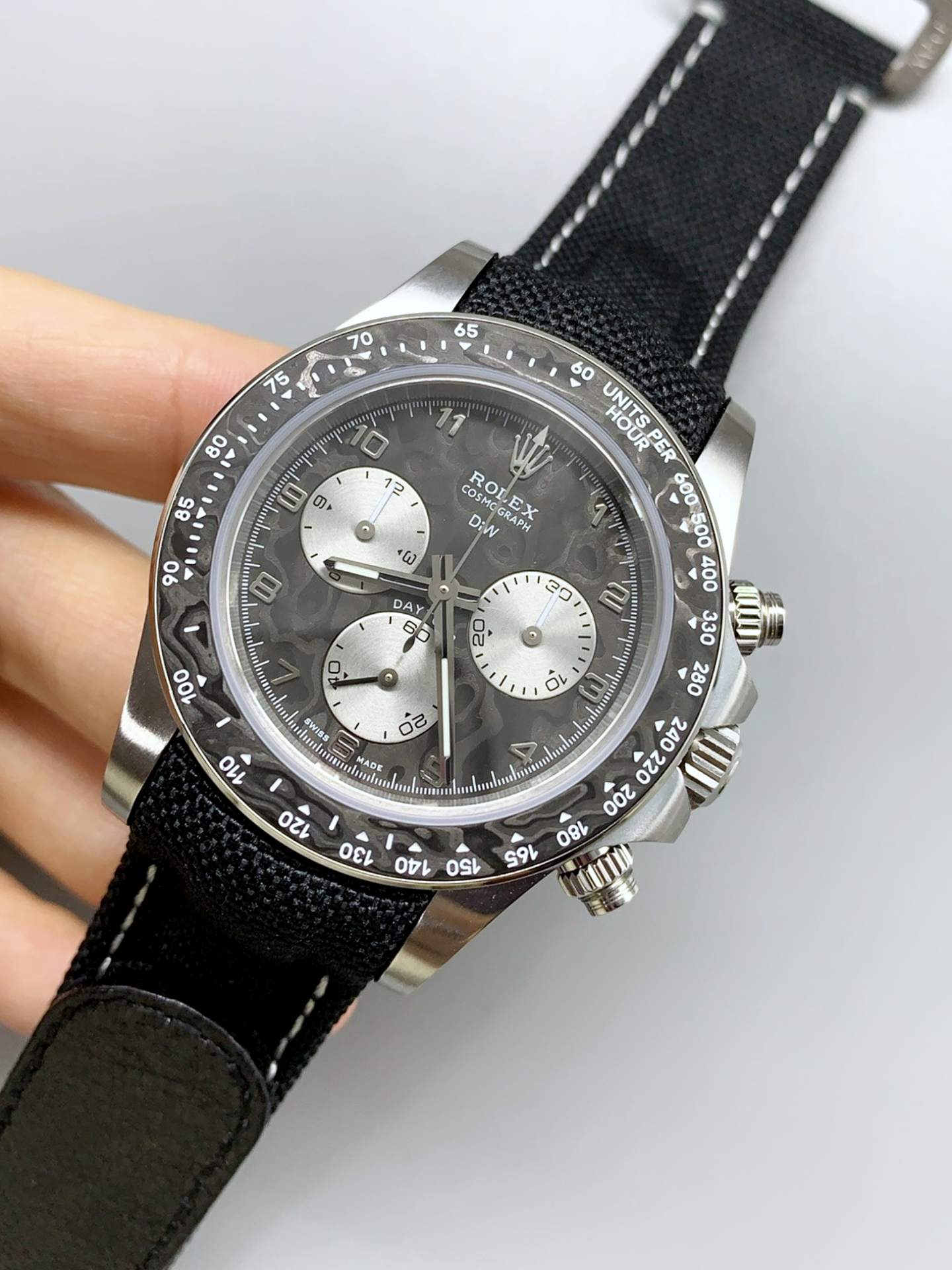 Rolex Daytona Super Clone DiW Exceptional-1 Stainless Steel Watch in Black Carbon Dial 1:1 Mirror Watch - view 4