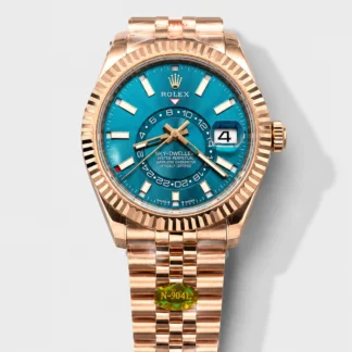 Rolex Sky-Dweller 336235 Blue-Green Dial Rose Gold Finish Super Clone Watch