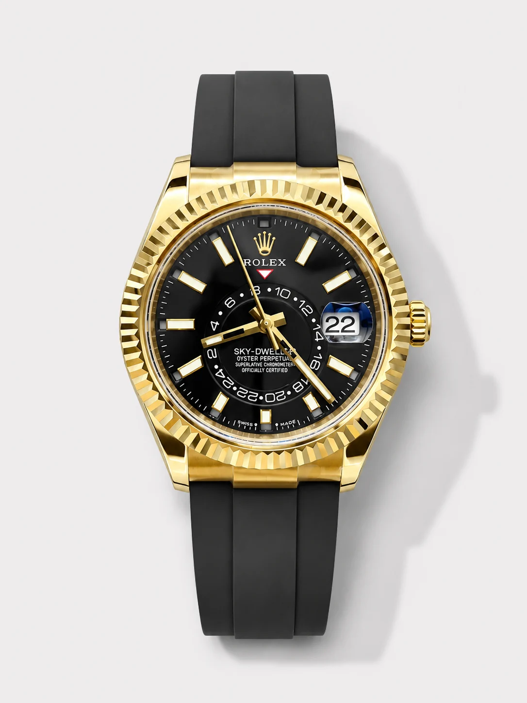 Rolex Sky-Dweller REF# 336935 Black Dial Watch in Yellow Gold 904L Steel Case 1:1 Mirror Super Clone - view 1